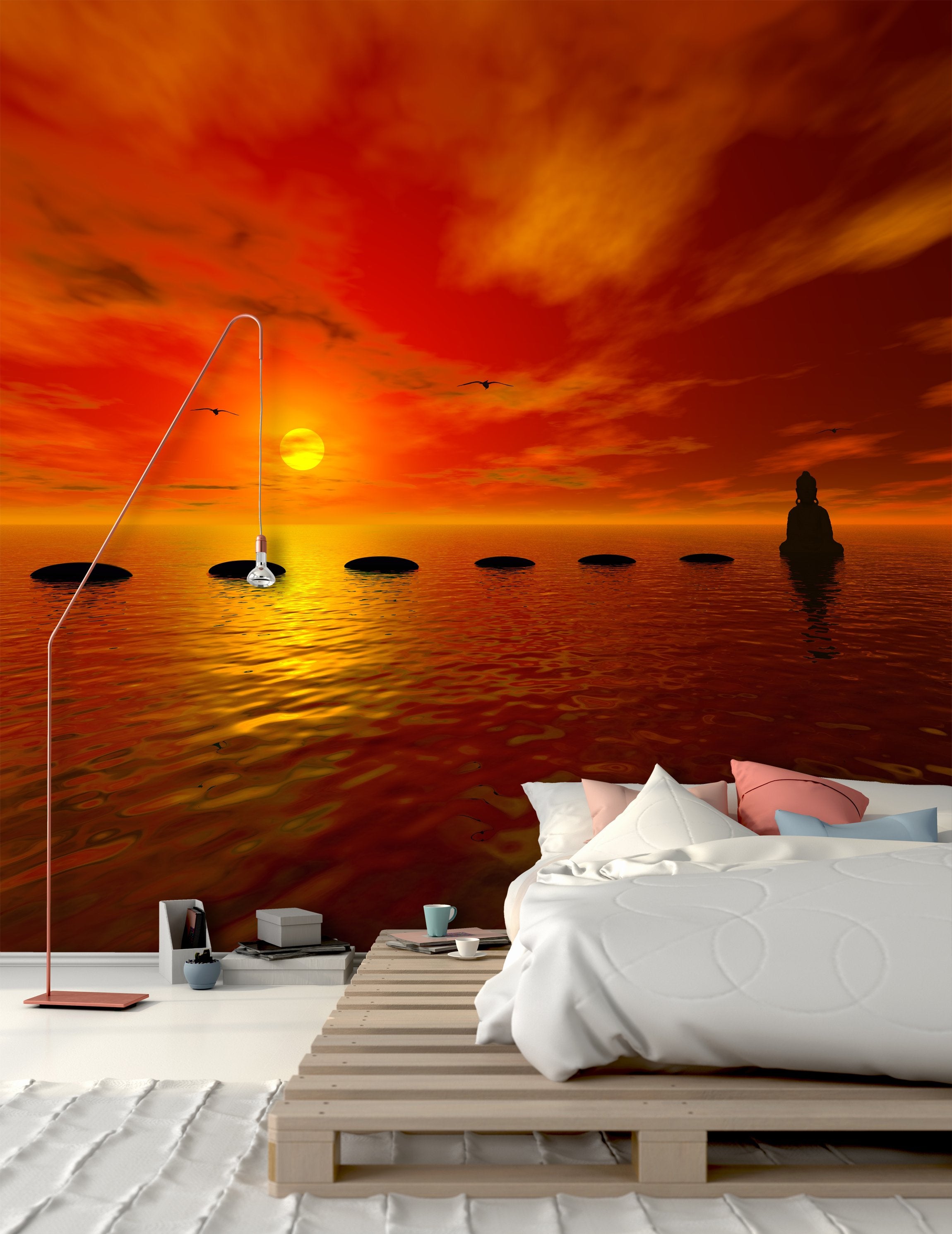 PVC Fototapete Steps And Buddha - ECO Wandbild Selbstklebende Tapete - 3D Vinyl Wandsticker XXL  SW230