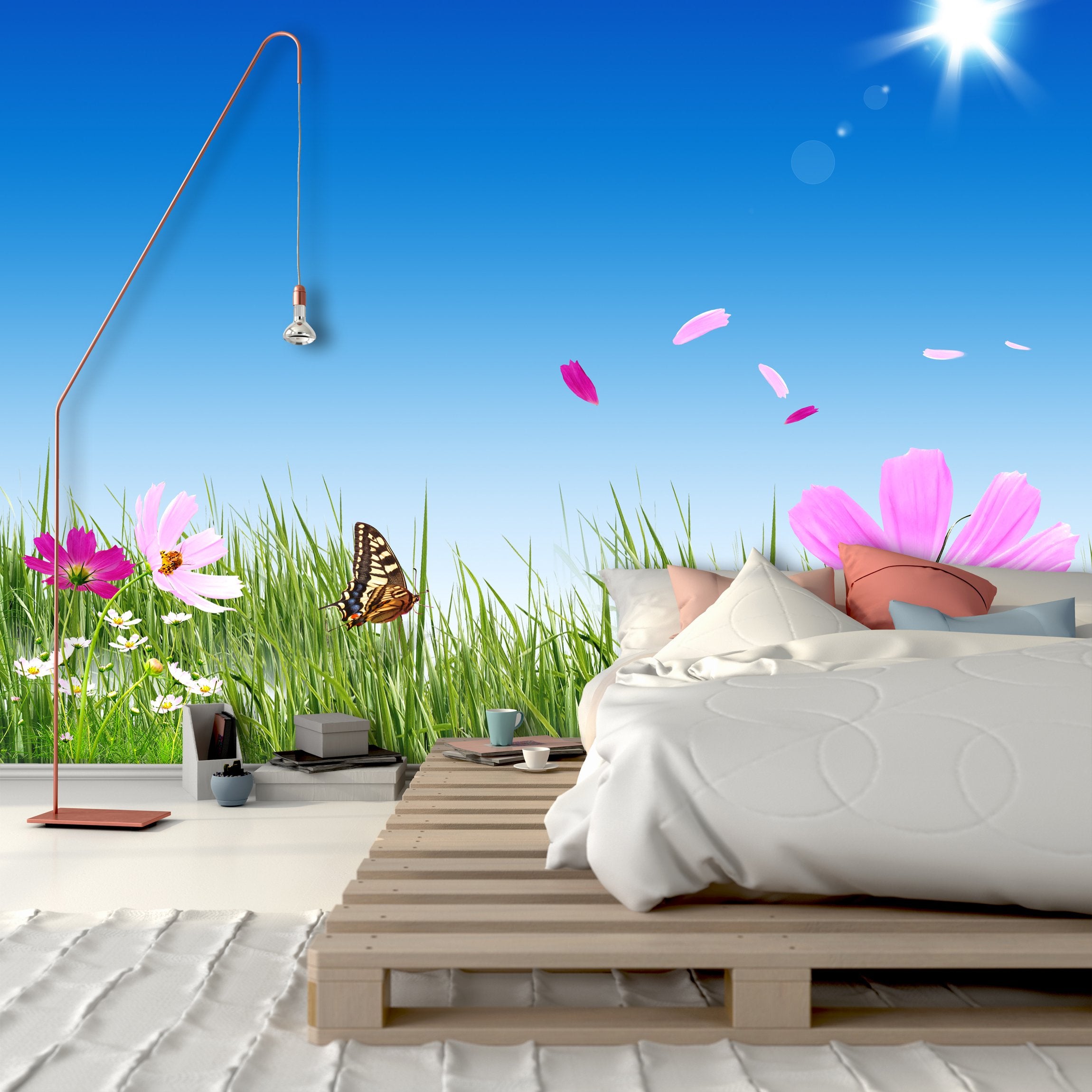 PVC Fototapete Green Grass And Flowers - ECO Wandbild Selbstklebende Tapete - 3D Vinyl Wandsticker XXL  SW248
