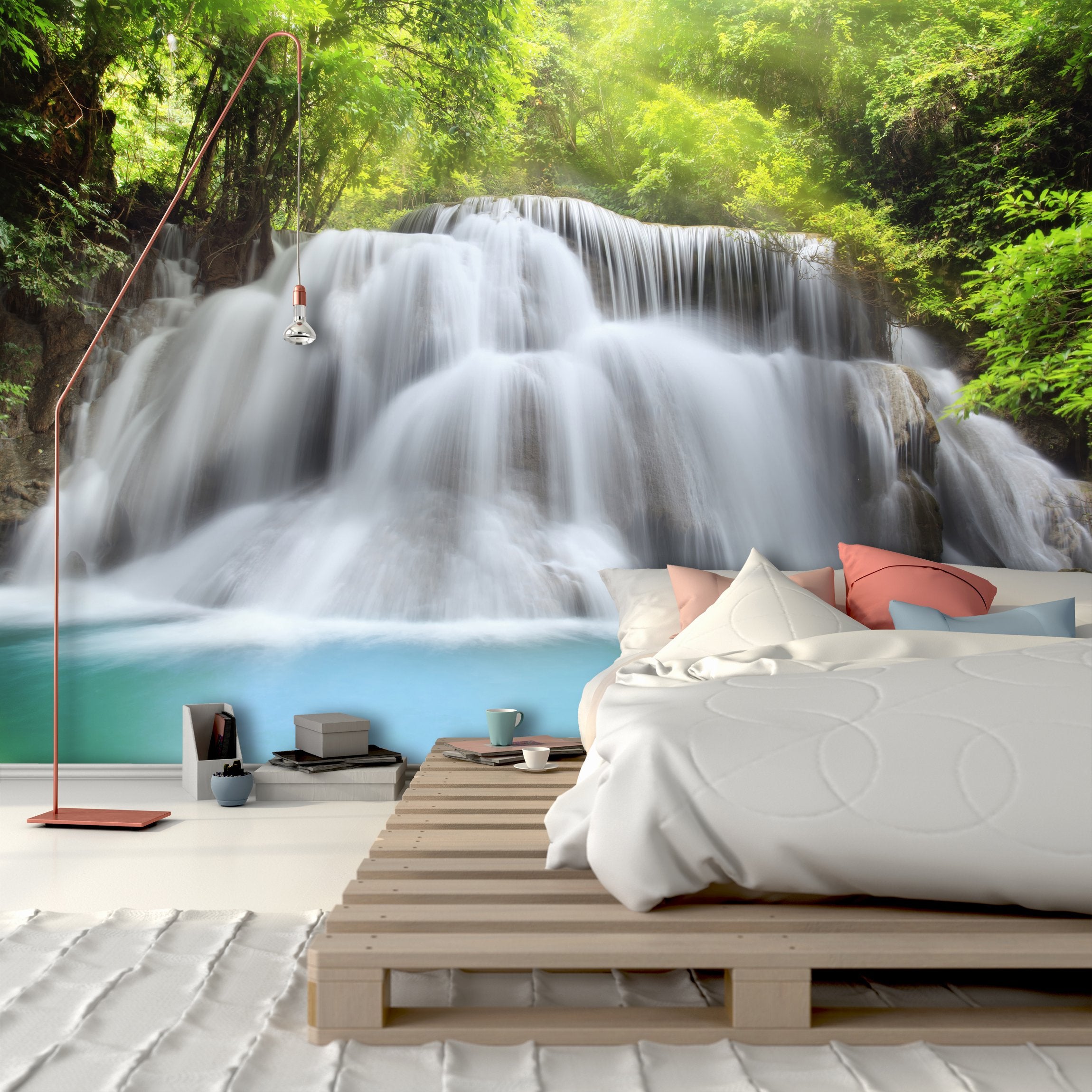 PVC Fototapete Huai Mae Kamin Waterfall - ECO Wandbild Selbstklebende Tapete - 3D Vinyl Wandsticker XXL  SW076