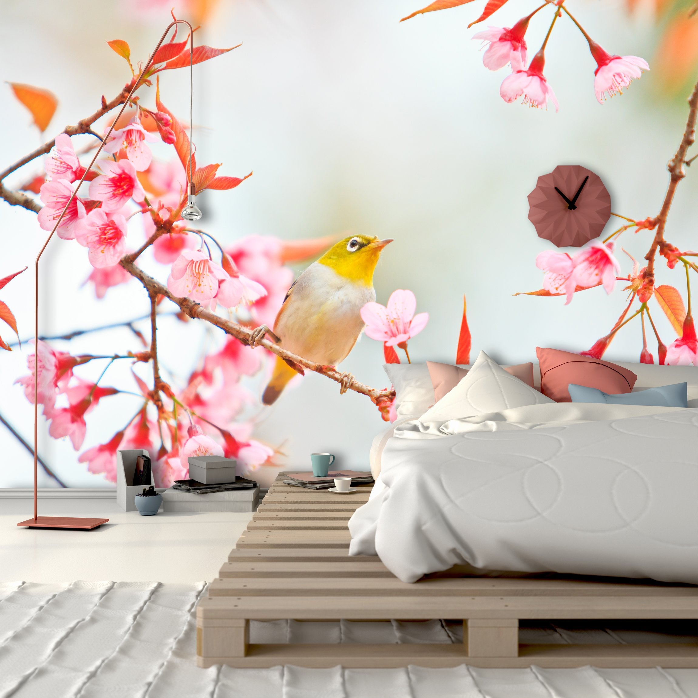 PVC Fototapete Bird On Cherry Blossom – ECO Wandbild Selbstklebende Tapete – 3D Vinyl Wandsticker XXL  SW147 - life-decor.de