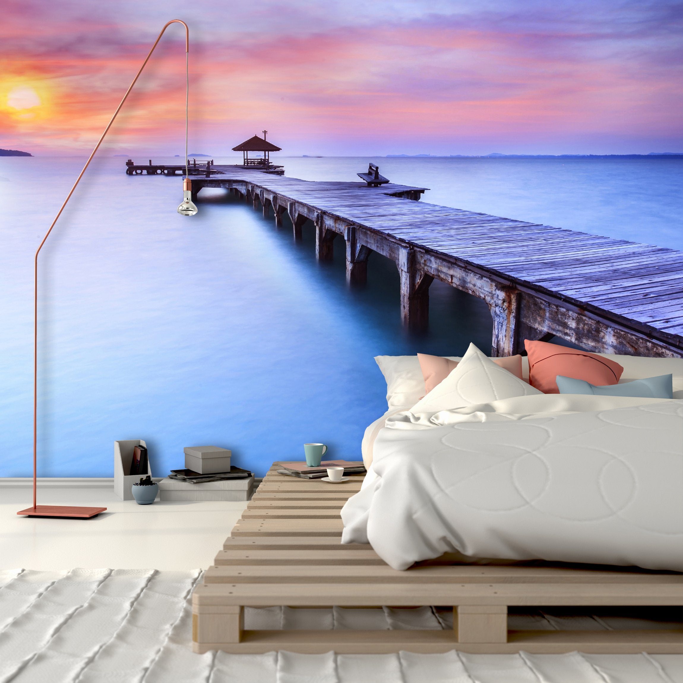 PVC Fototapete Wooden Bridge - ECO Wandbild Selbstklebende Tapete - 3D Vinyl Wandsticker XXL  SW025