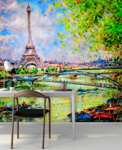 PVC Fototapete Colorful Painting Of Eiffel – ECO Wandbild Selbstklebende Tapete – 3D Vinyl Wandsticker XXL  SW197 - life-decor.de