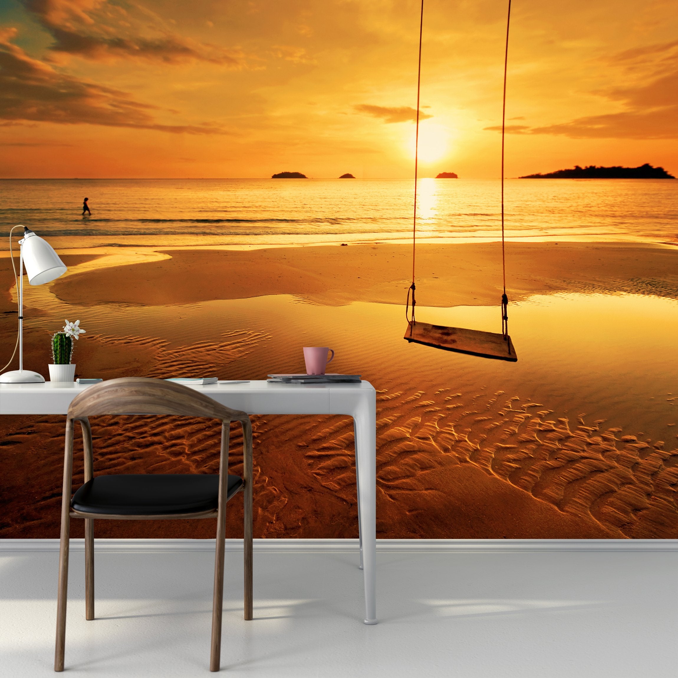 PVC Fototapete Tropical Colorful Sunset - ECO Wandbild Selbstklebende Tapete - 3D Vinyl Wandsticker XXL  SW296