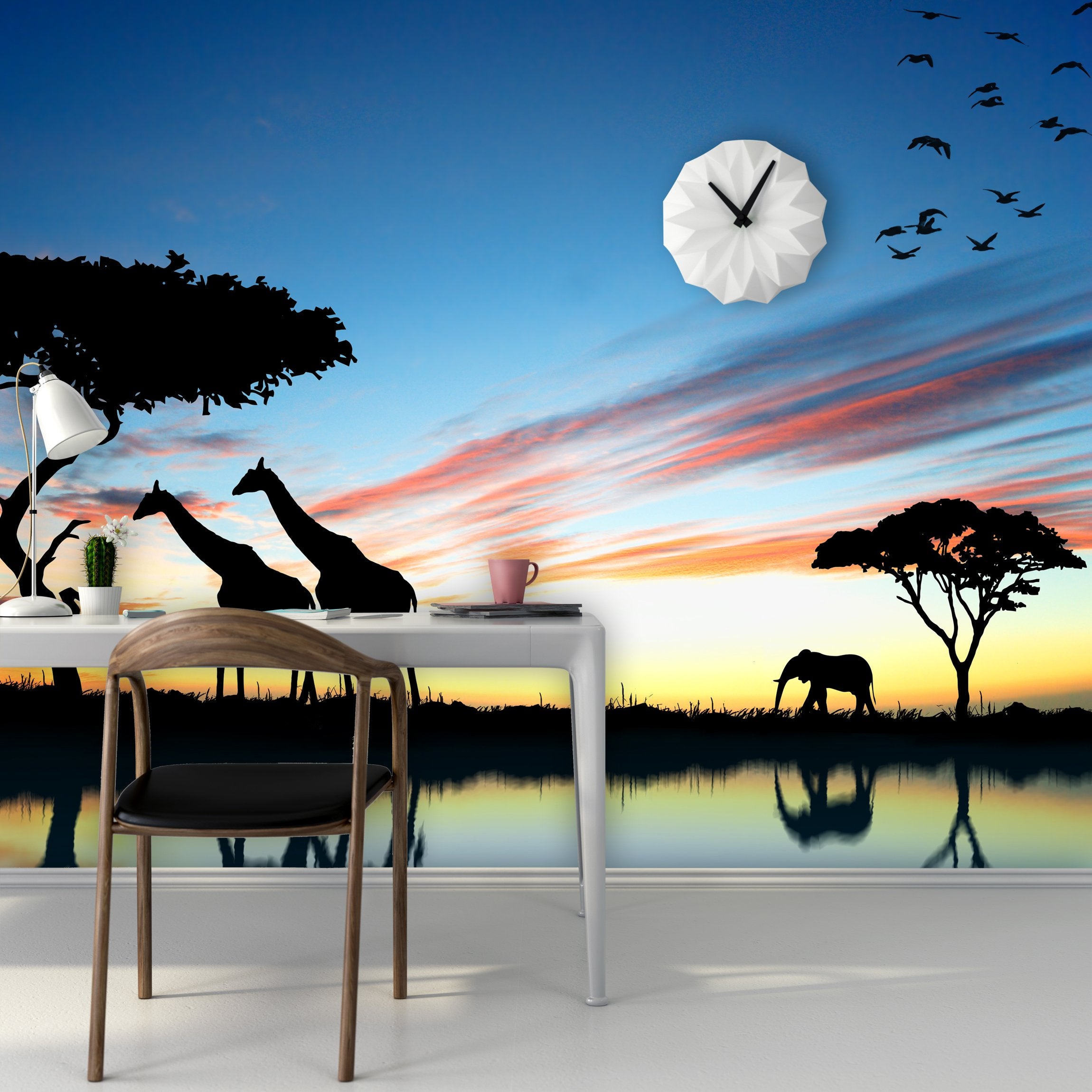 PVC Fototapete Safari in Africa - ECO Wandbild Selbstklebende Tapete - 3D Vinyl Wandsticker XXL  SW045