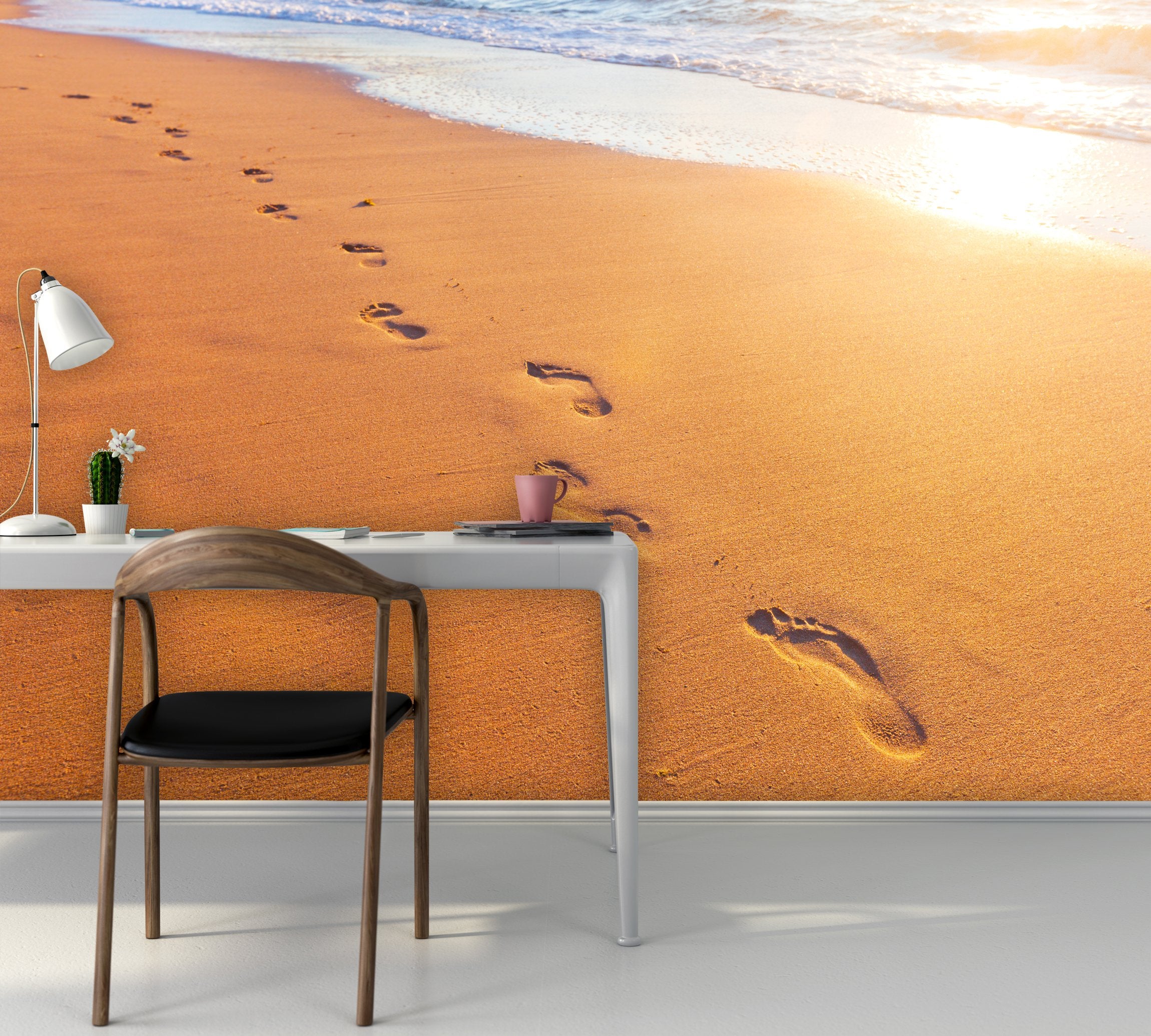 PVC Fototapete Wave And Footsteps - ECO Wandbild Selbstklebende Tapete - 3D Vinyl Wandsticker XXL  SW203