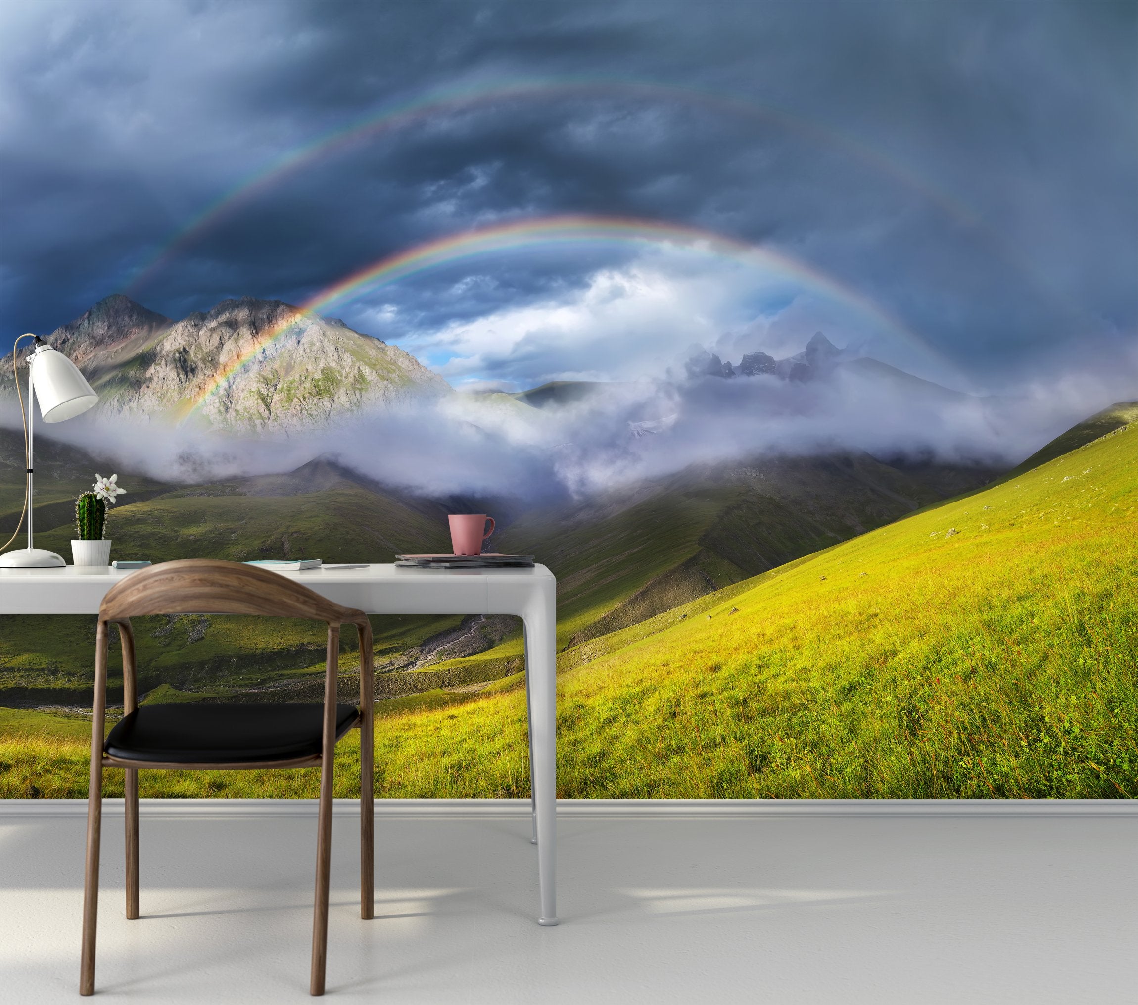PVC Fototapete Rainbow In Mountain Valley - ECO Wandbild Selbstklebende Tapete - 3D Vinyl Wandsticker XXL  SW253