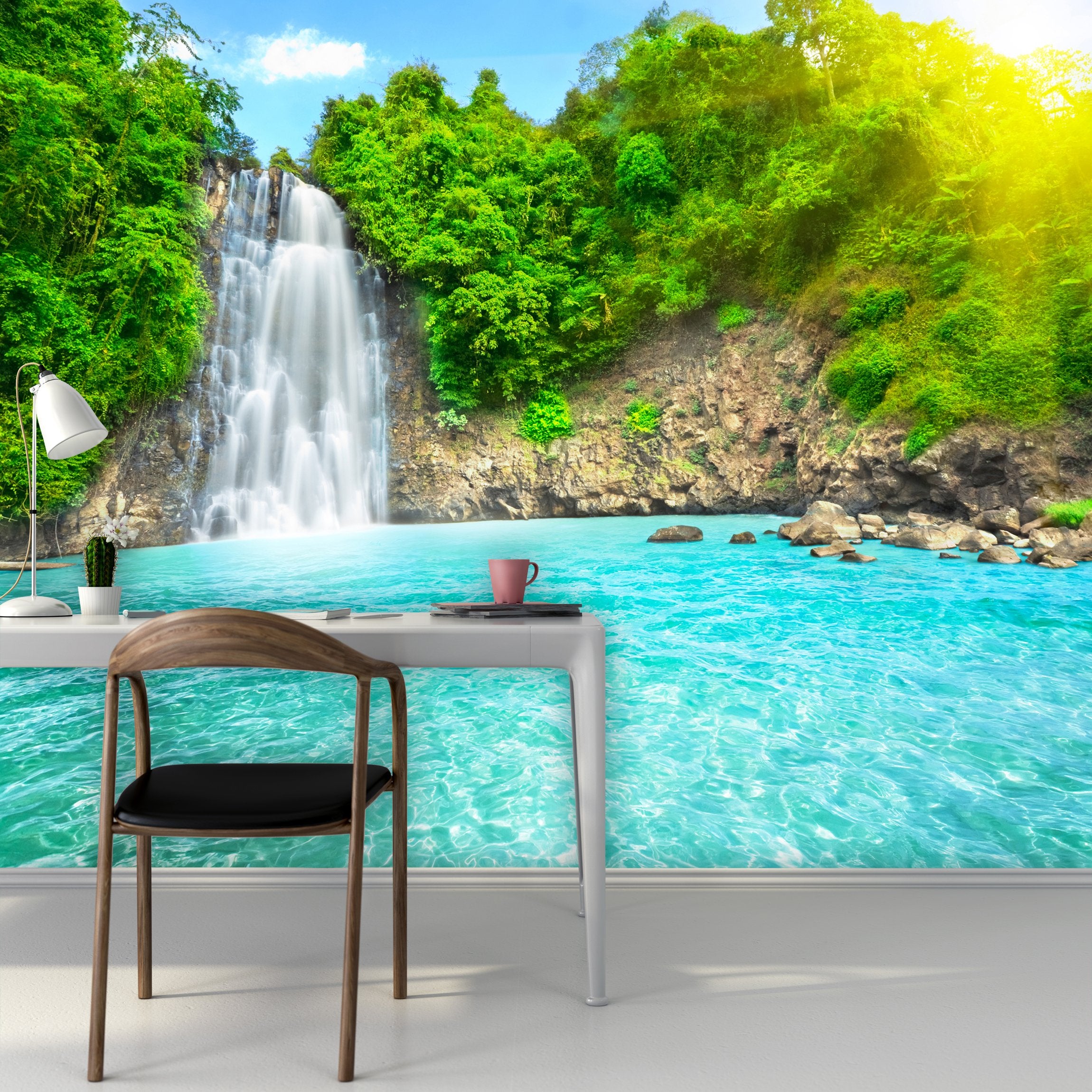 PVC Fototapete Waterfall in deep - ECO Wandbild Selbstklebende Tapete - 3D Vinyl Wandsticker XXL  SW009