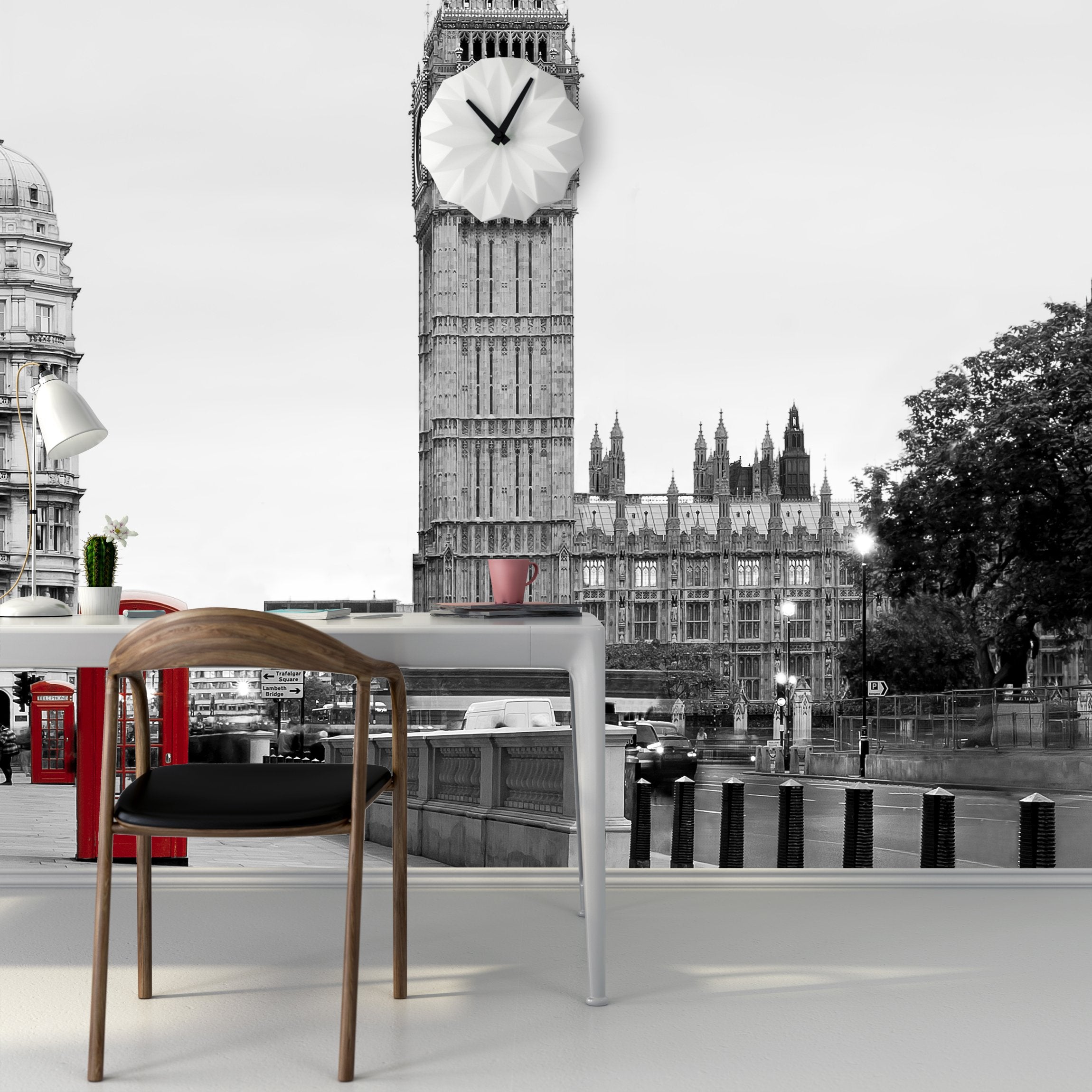 PVC Fototapete Red phone in London - ECO Wandbild Selbstklebende Tapete - 3D Vinyl Wandsticker XXL  SW035