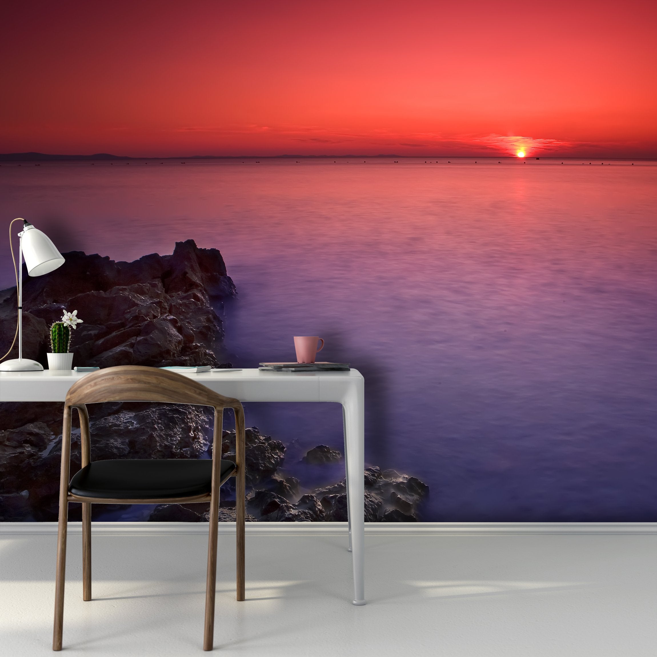 PVC Fototapete Sunset With Rocks - ECO Wandbild Selbstklebende Tapete - 3D Vinyl Wandsticker XXL  SW079