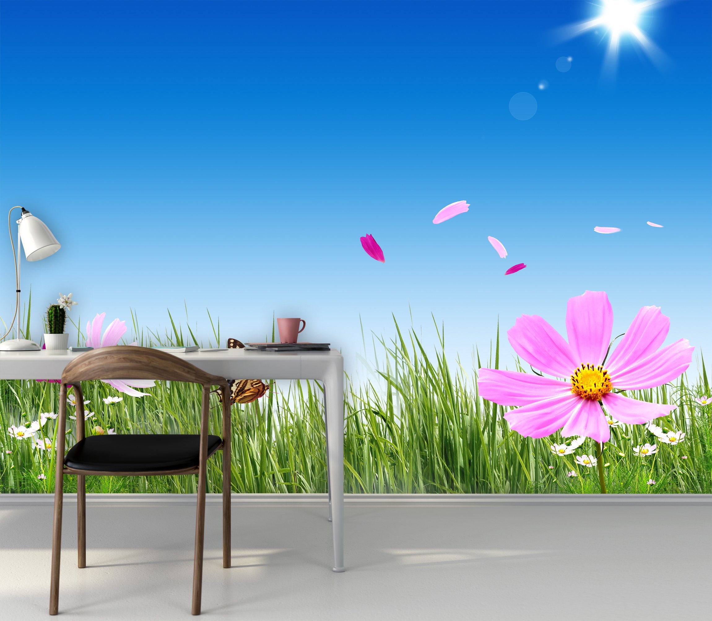 PVC Fototapete Green Grass And Flowers - ECO Wandbild Selbstklebende Tapete - 3D Vinyl Wandsticker XXL  SW248
