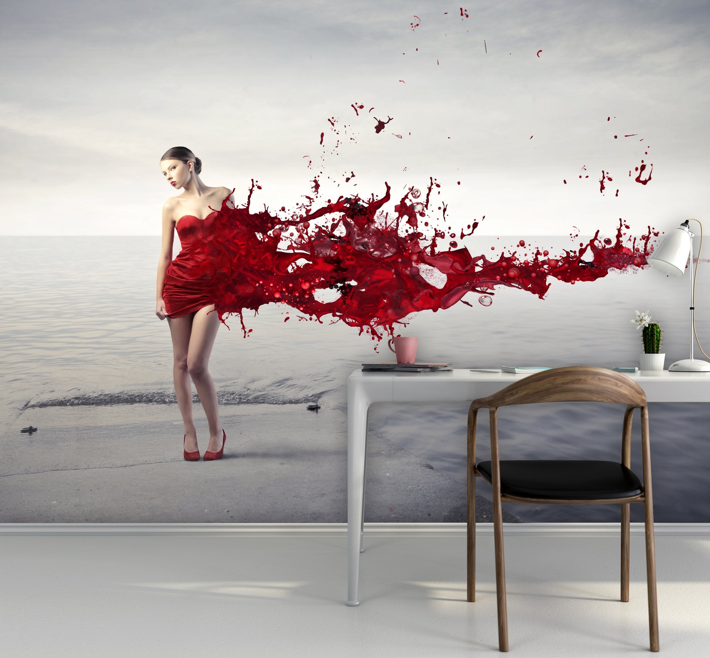 PVC Fototapete Red Dress - ECO Wandbild Selbstklebende Tapete - 3D Vinyl Wandsticker XXL  SW139
