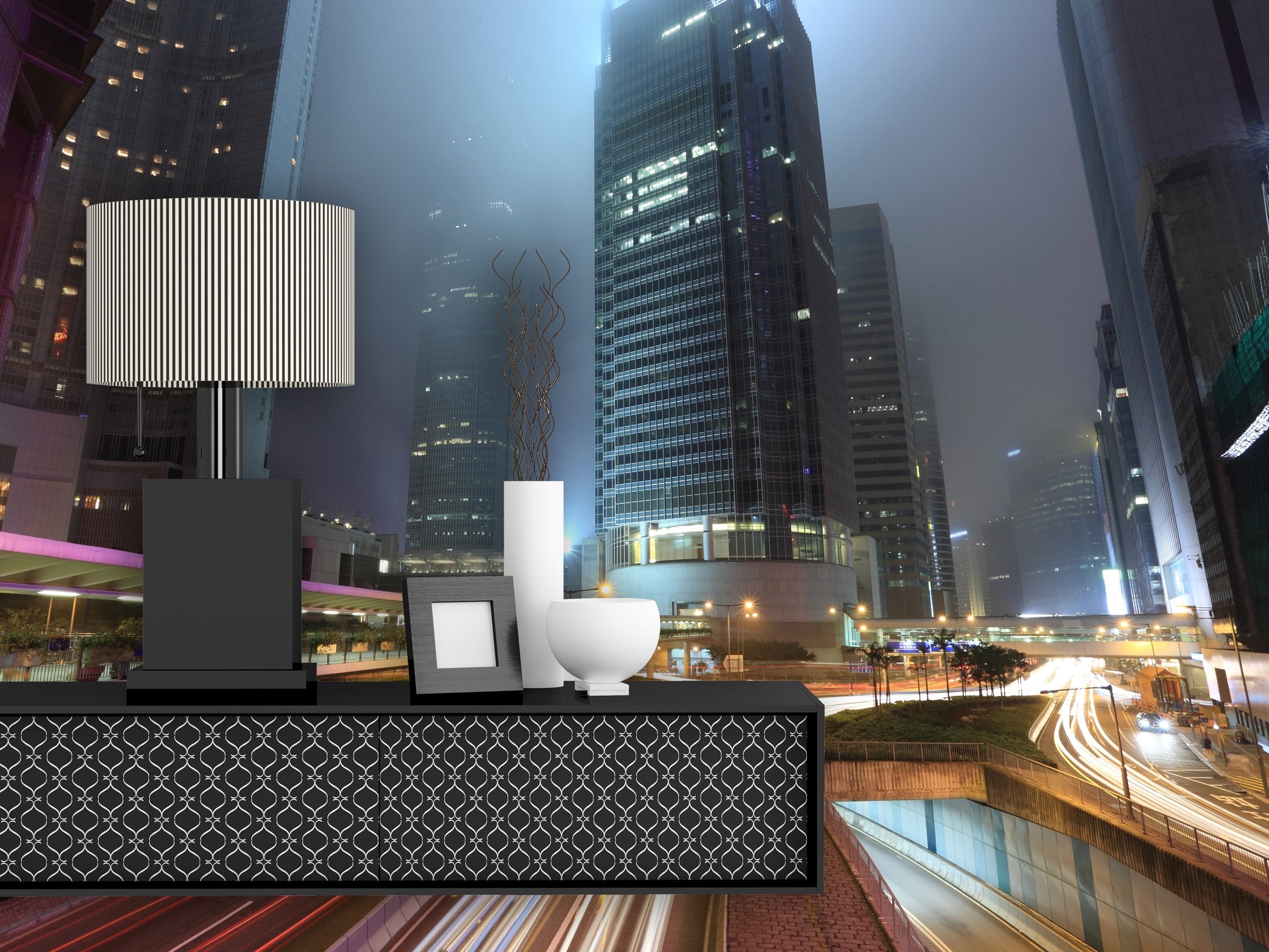 PVC Fototapete Traffic in Hong Kong City - ECO Wandbild Selbstklebende Tapete - 3D Vinyl Wandsticker XXL  SW090