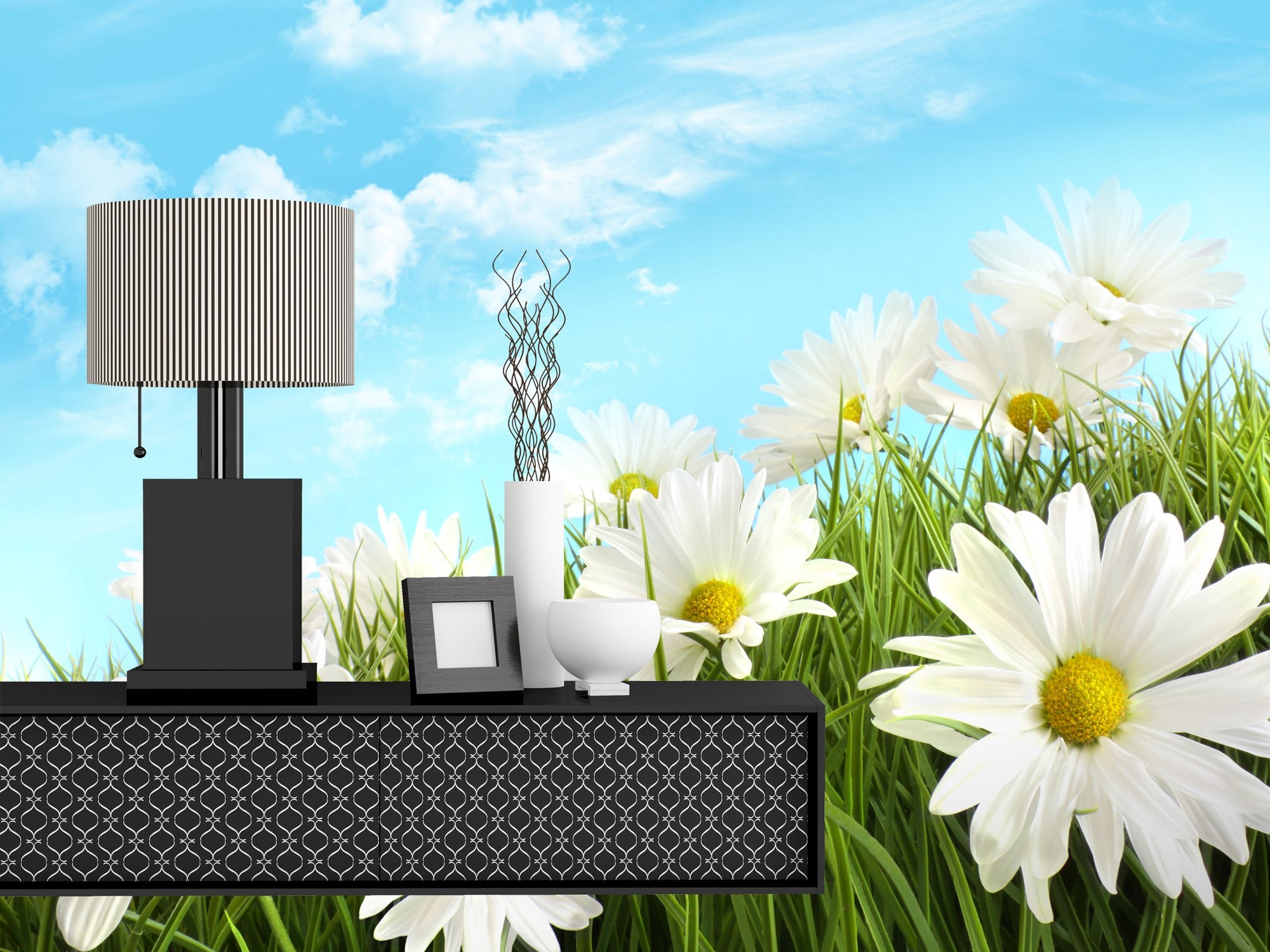 PVC Fototapete White Summer Daisies – ECO Wandbild Selbstklebende Tapete – 3D Vinyl Wandsticker XXL  SW096 - life-decor.de