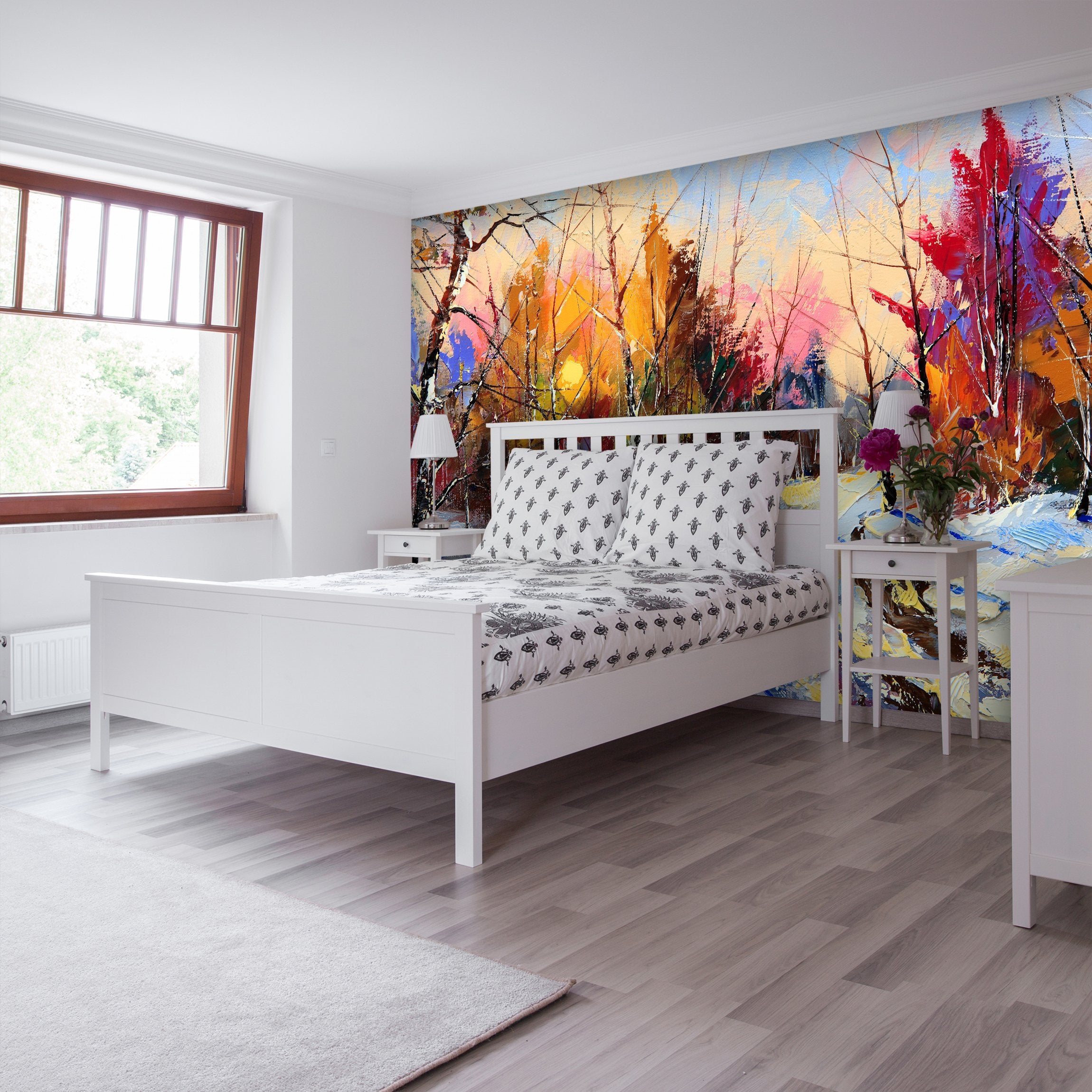 PVC Fototapete Sunset In Winter Wood - ECO Wandbild Selbstklebende Tapete - 3D Vinyl Wandsticker XXL  SW189