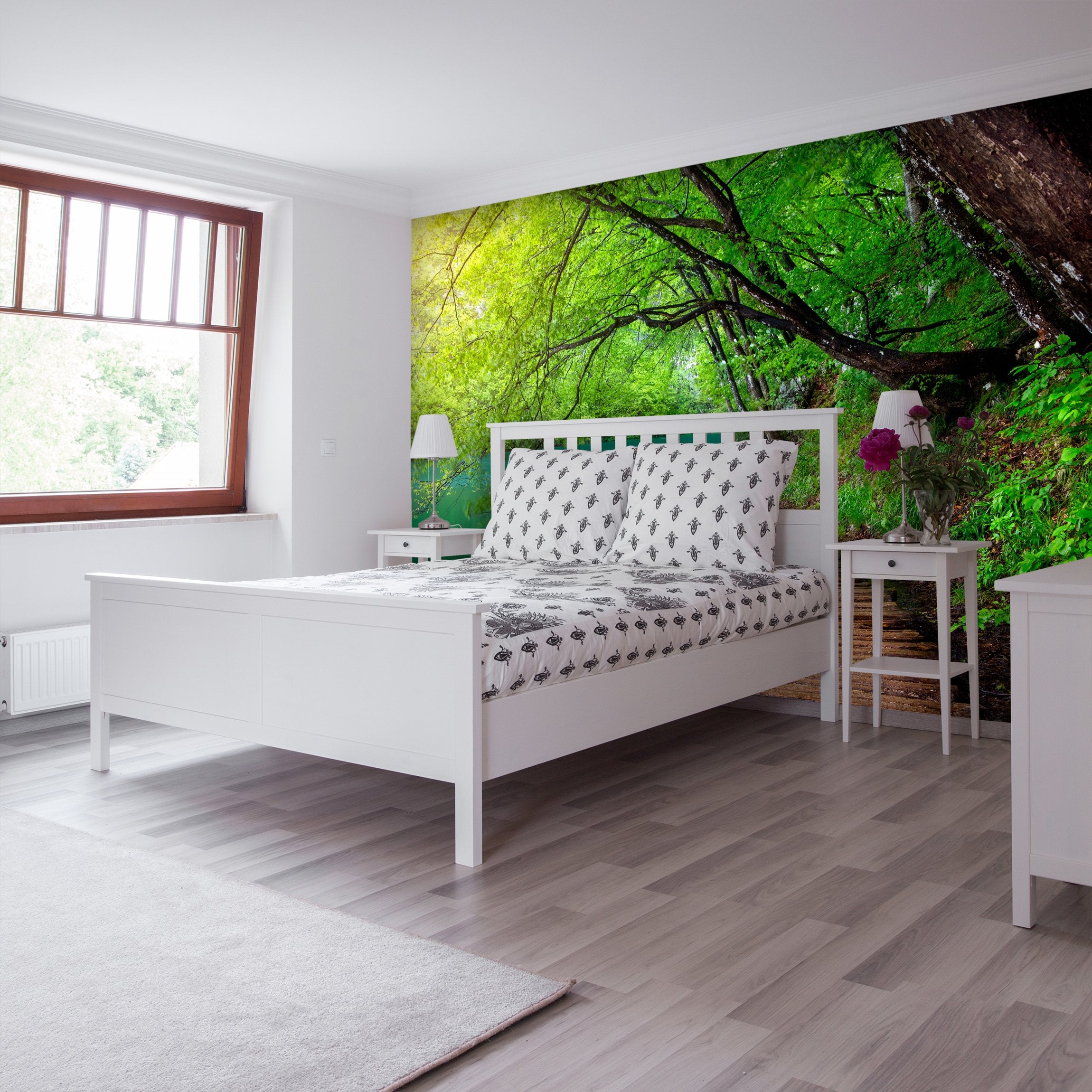 PVC Fototapete Deep Forest Stream - ECO Wandbild Selbstklebende Tapete - 3D Vinyl Wandsticker XXL  SW236