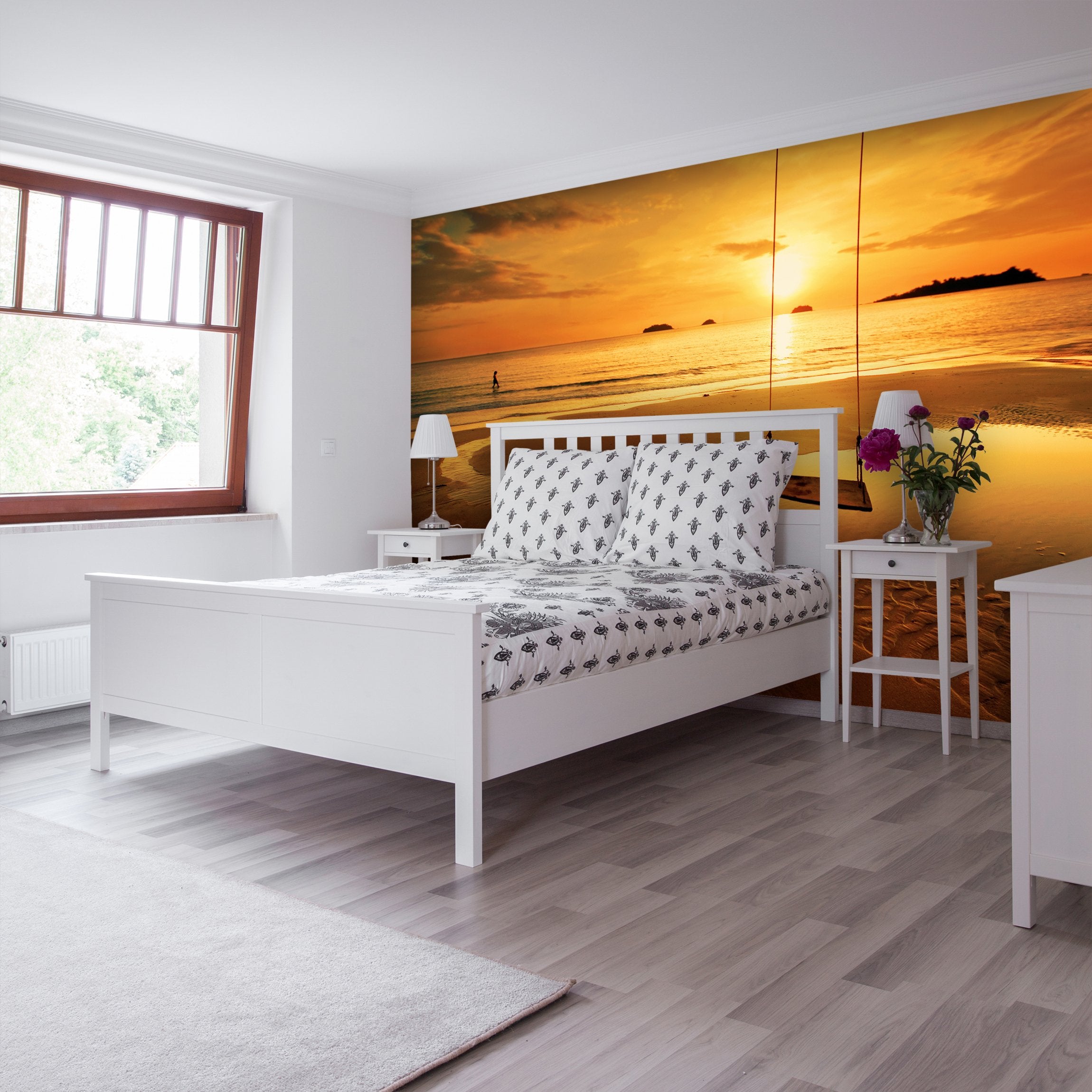 PVC Fototapete Tropical Colorful Sunset - ECO Wandbild Selbstklebende Tapete - 3D Vinyl Wandsticker XXL  SW296