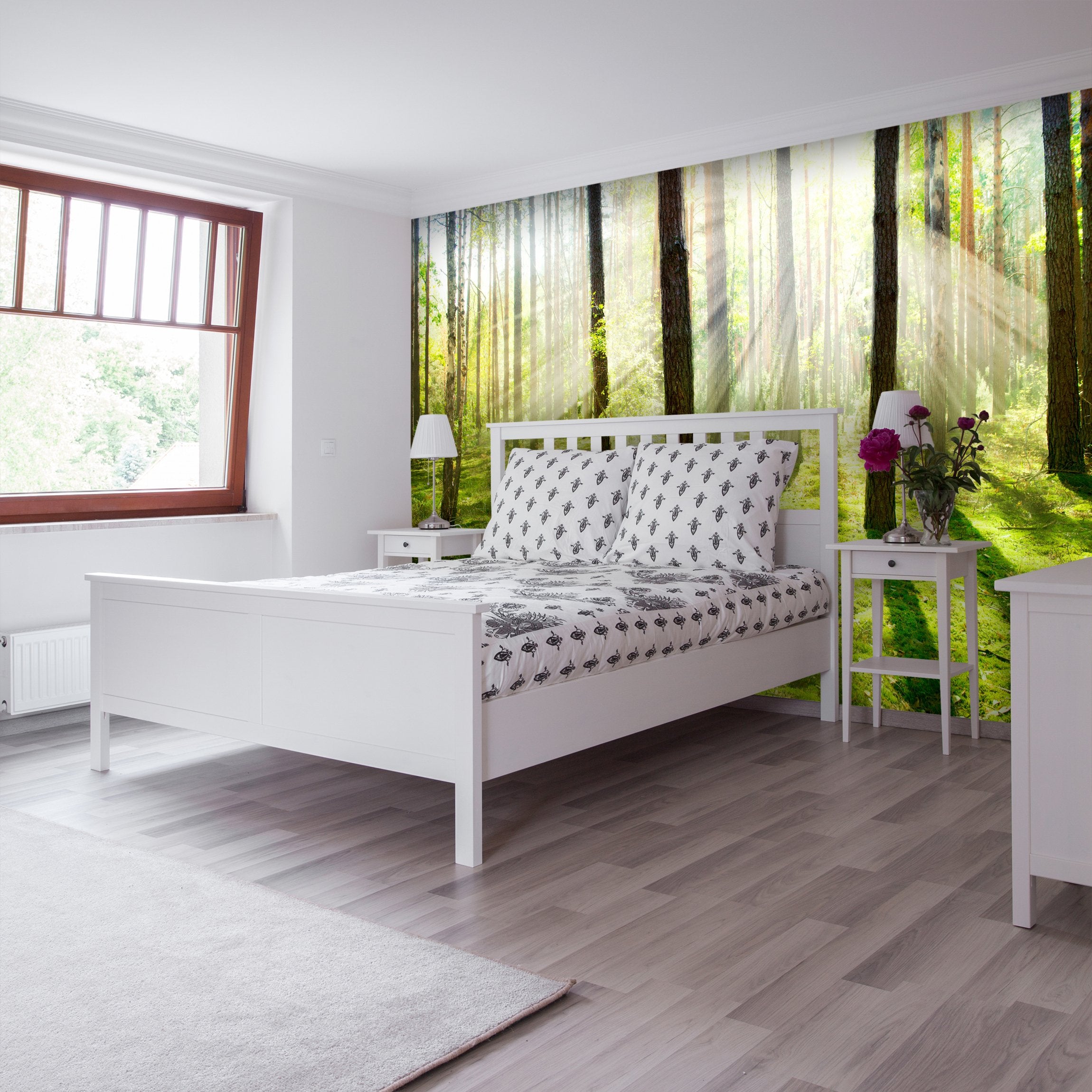 PVC Fototapete Misty and Foggy Forest - ECO Wandbild Selbstklebende Tapete - 3D Vinyl Wandsticker XXL  SW087