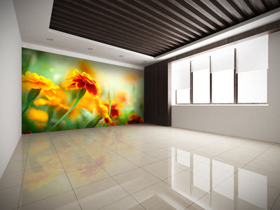 PVC Fototapete Marigold Flower – ECO Wandbild Selbstklebende Tapete – 3D Vinyl Wandsticker XXL  SW098 - life-decor.de