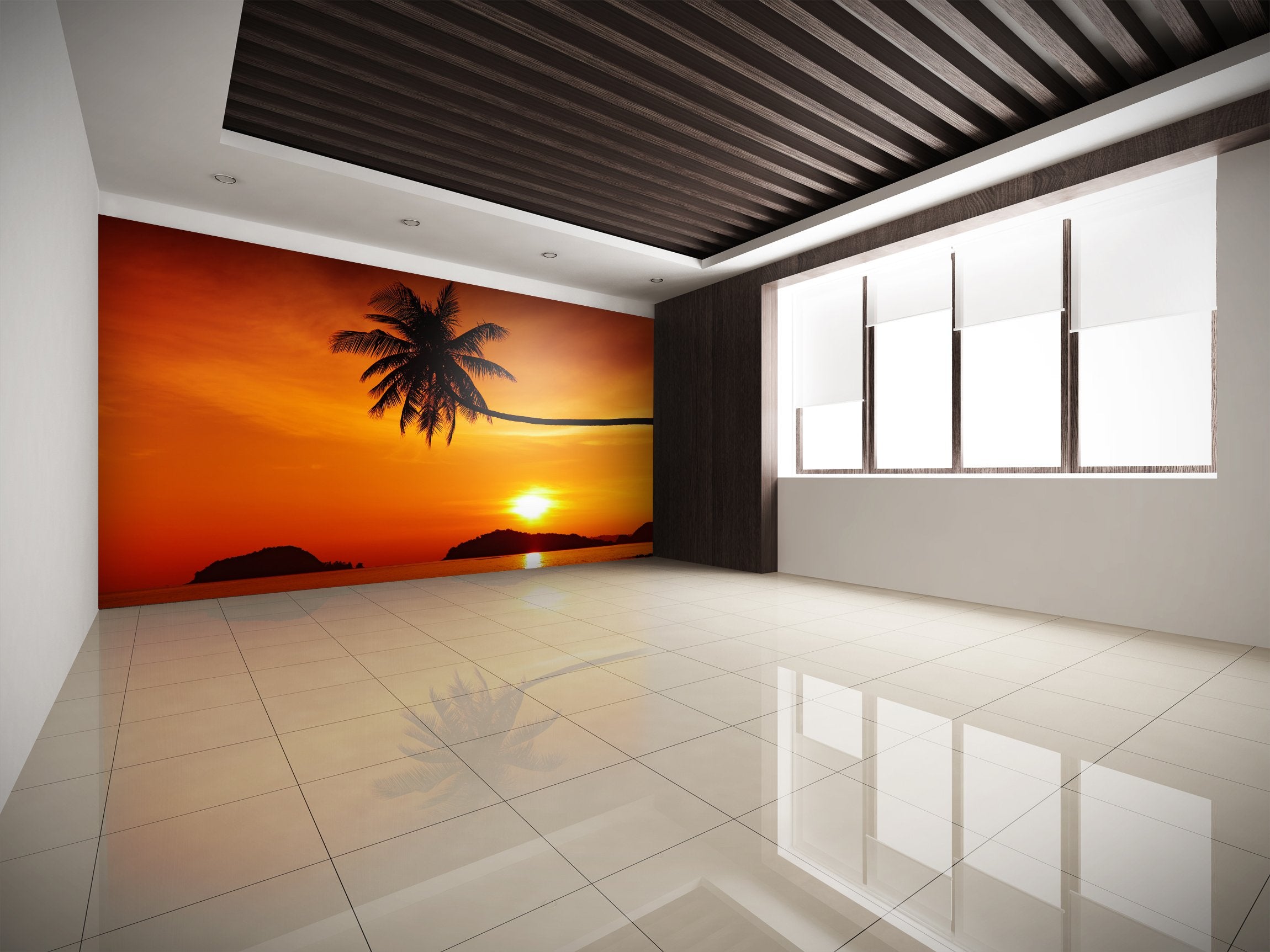 PVC Fototapete Tropical Beach At Sunset - ECO Wandbild Selbstklebende Tapete - 3D Vinyl Wandsticker XXL  SW209