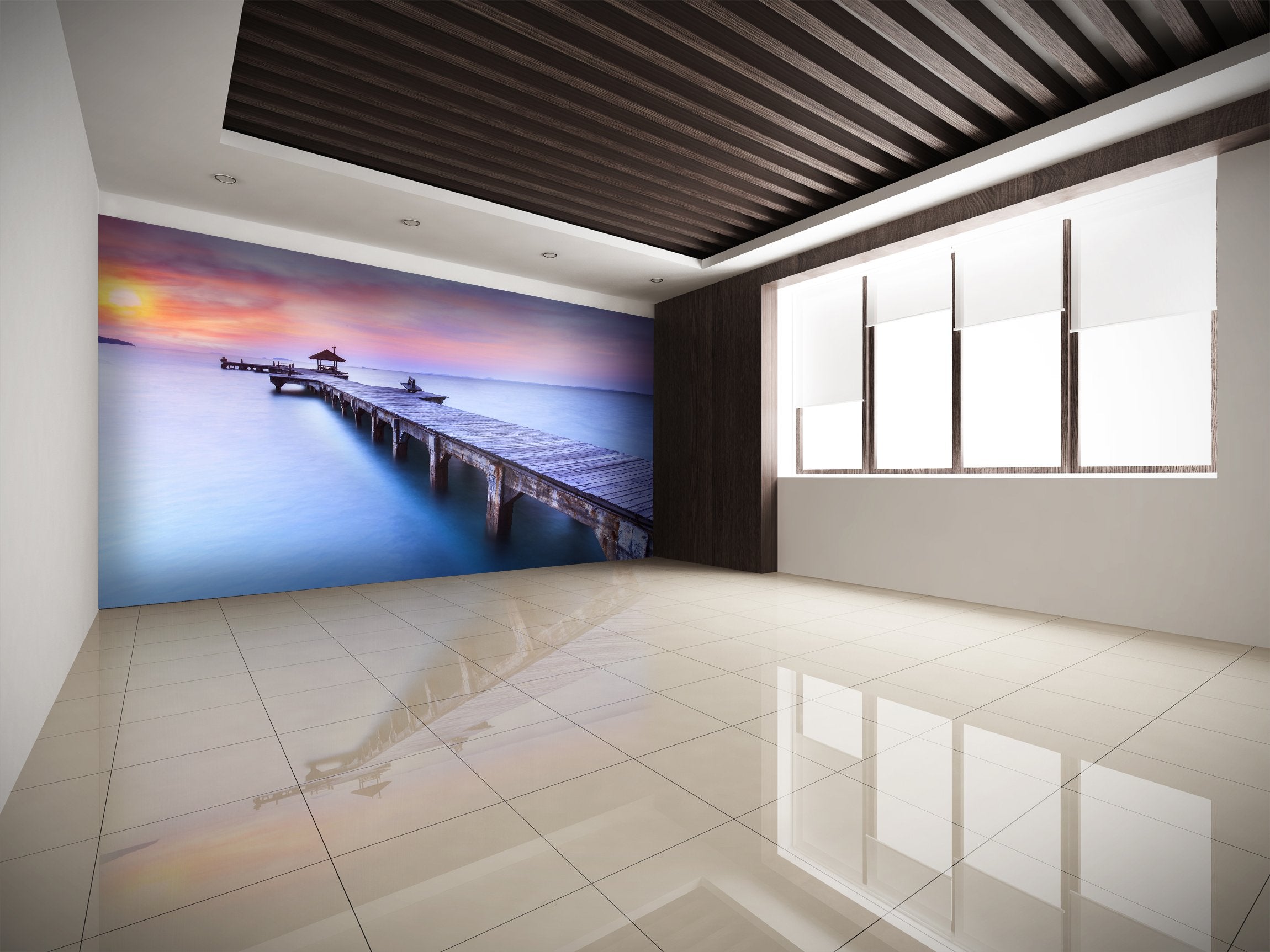 PVC Fototapete Wooden Bridge - ECO Wandbild Selbstklebende Tapete - 3D Vinyl Wandsticker XXL  SW025