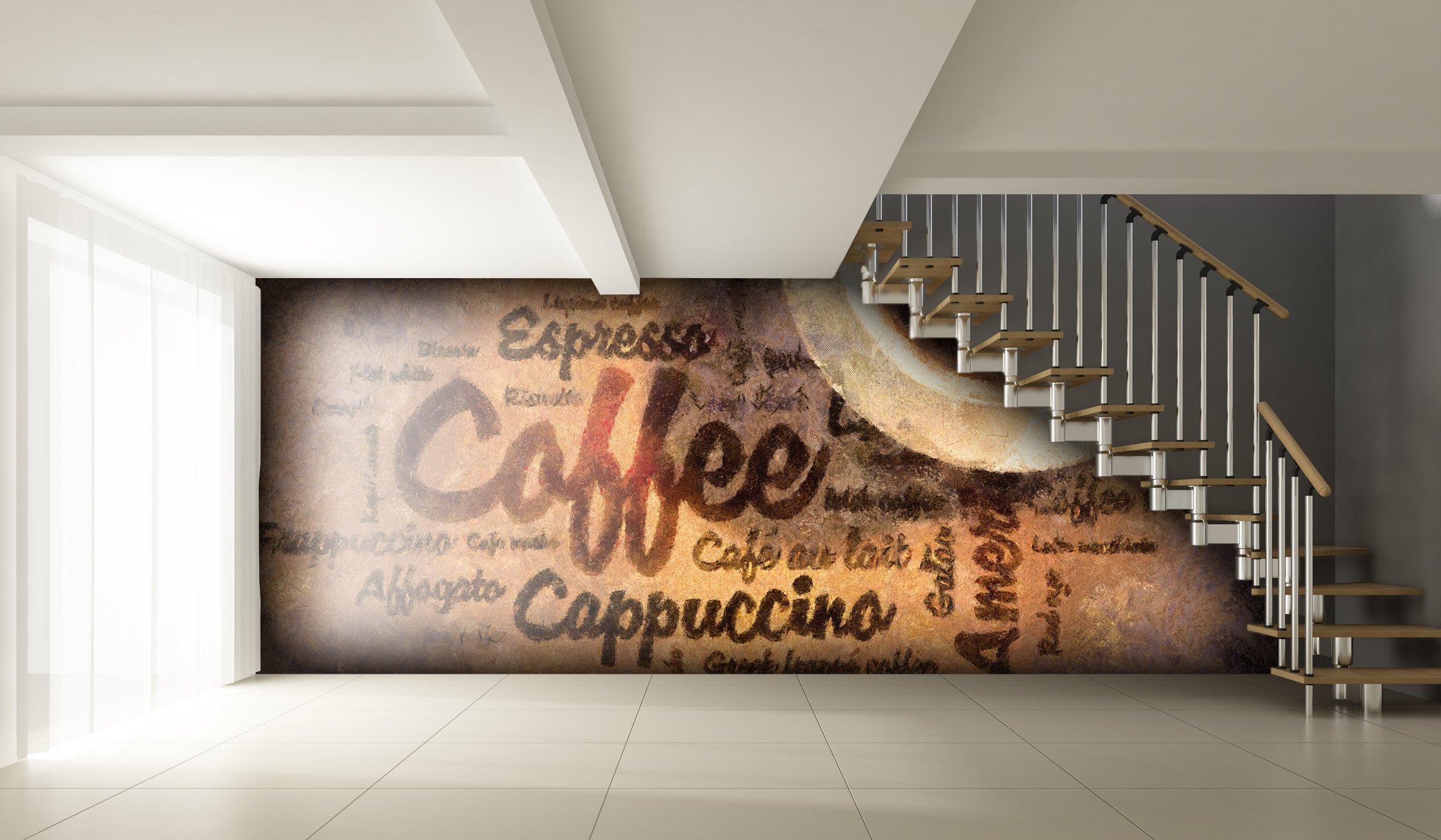PVC Fototapete Coffee Word Cloud – ECO Wandbild Selbstklebende Tapete – 3D Vinyl Wandsticker XXL  SW054 - life-decor.de