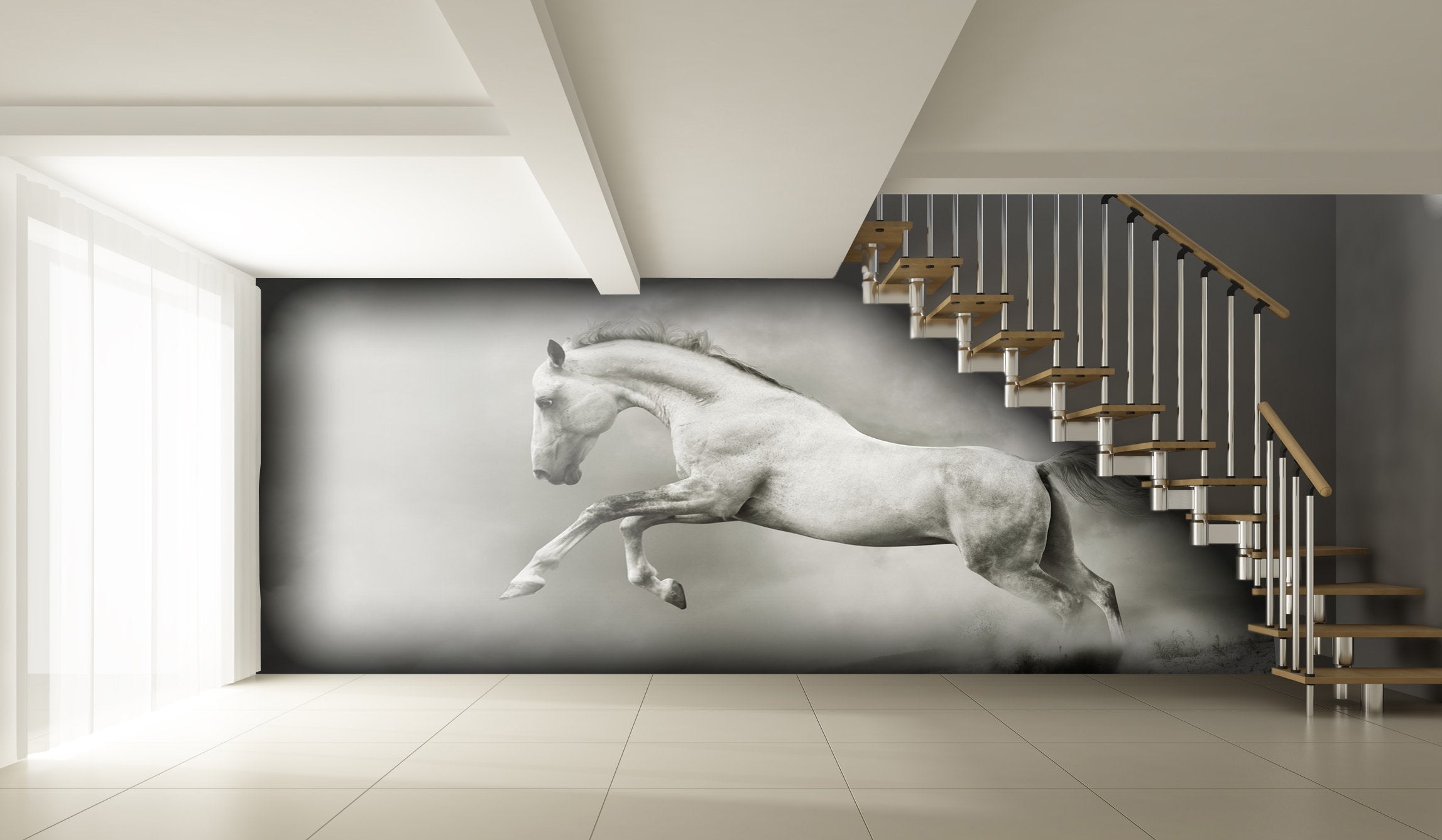 PVC Fototapete White Stallion - ECO Wandbild Selbstklebende Tapete - 3D Vinyl Wandsticker XXL  SW052
