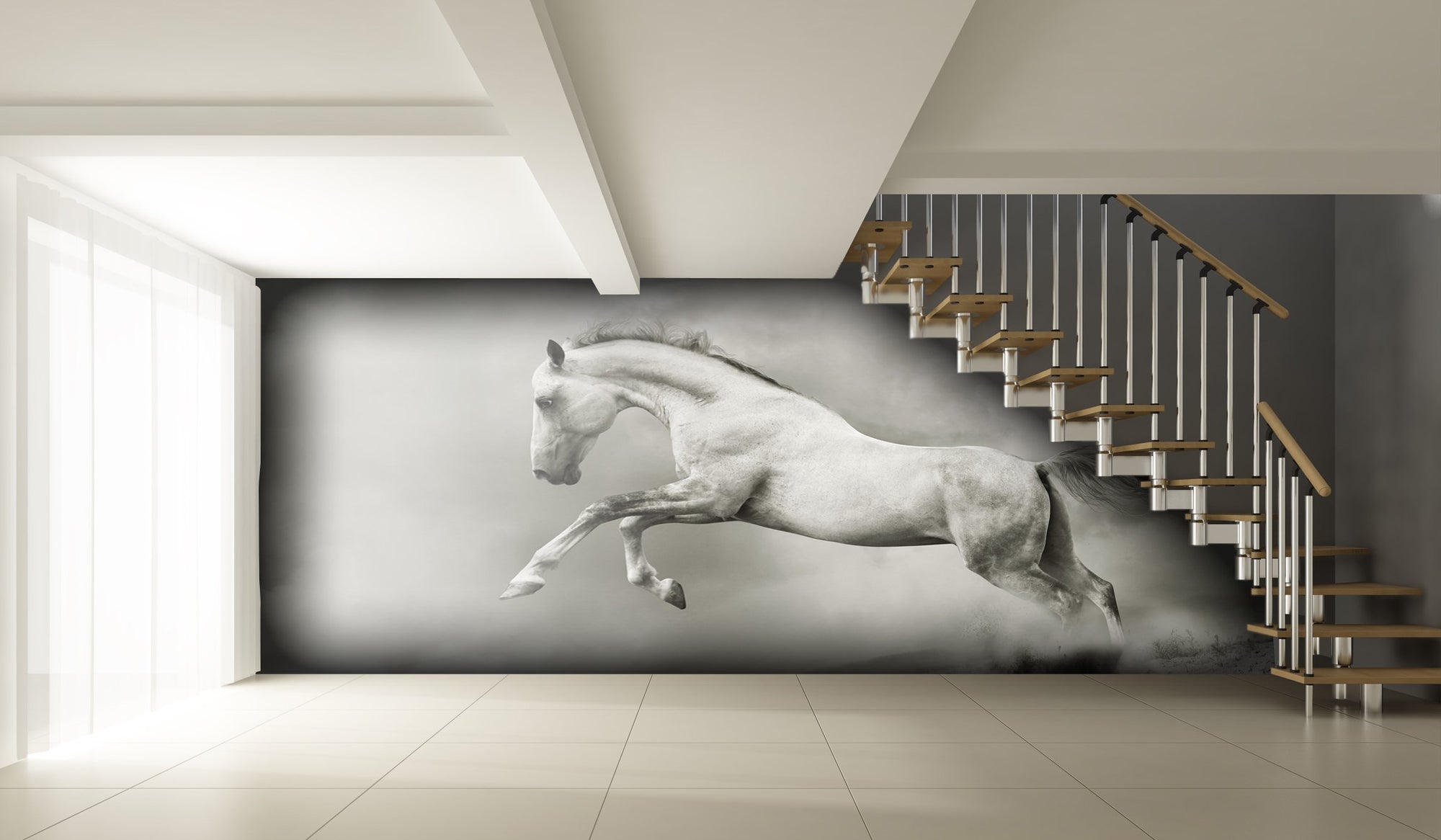 PVC Fototapete White Stallion – ECO Wandbild Selbstklebende Tapete – 3D Vinyl Wandsticker XXL  SW052 - life-decor.de