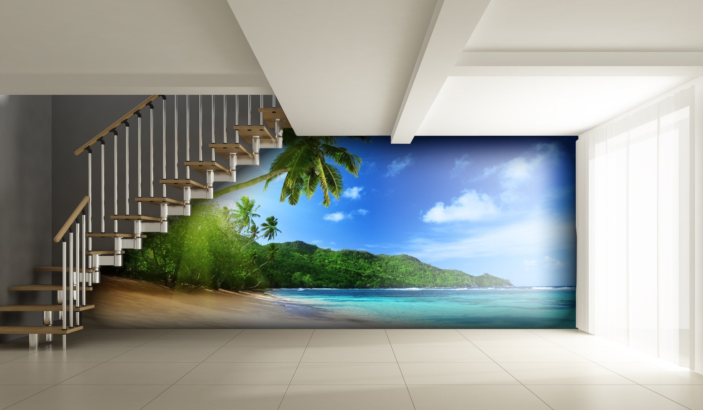 PVC Fototapete Beach In Sunset – ECO Wandbild Selbstklebende Tapete – 3D Vinyl Wandsticker XXL  SW094 - life-decor.de