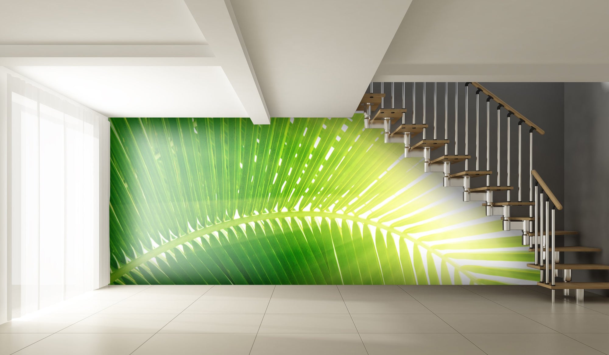 PVC Fototapete Palm And Morning Light – ECO Wandbild Selbstklebende Tapete – 3D Vinyl Wandsticker XXL  SW099 - life-decor.de