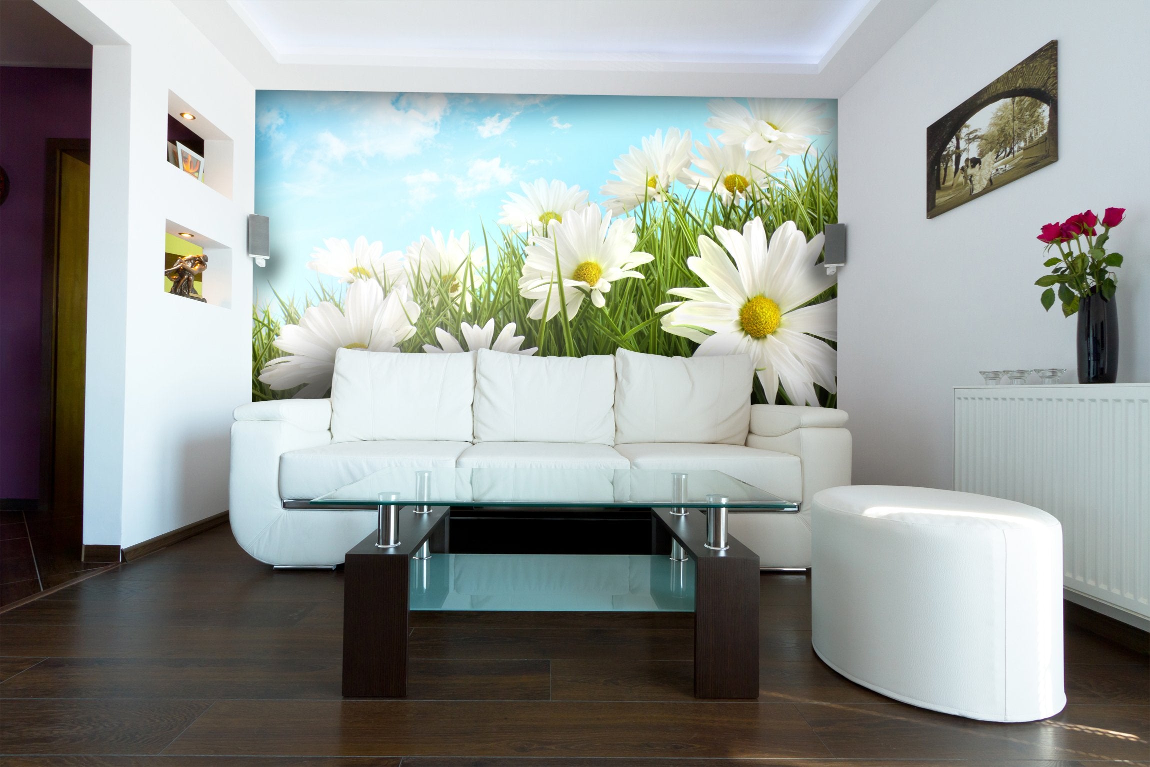 PVC Fototapete White Summer Daisies - ECO Wandbild Selbstklebende Tapete - 3D Vinyl Wandsticker XXL  SW096