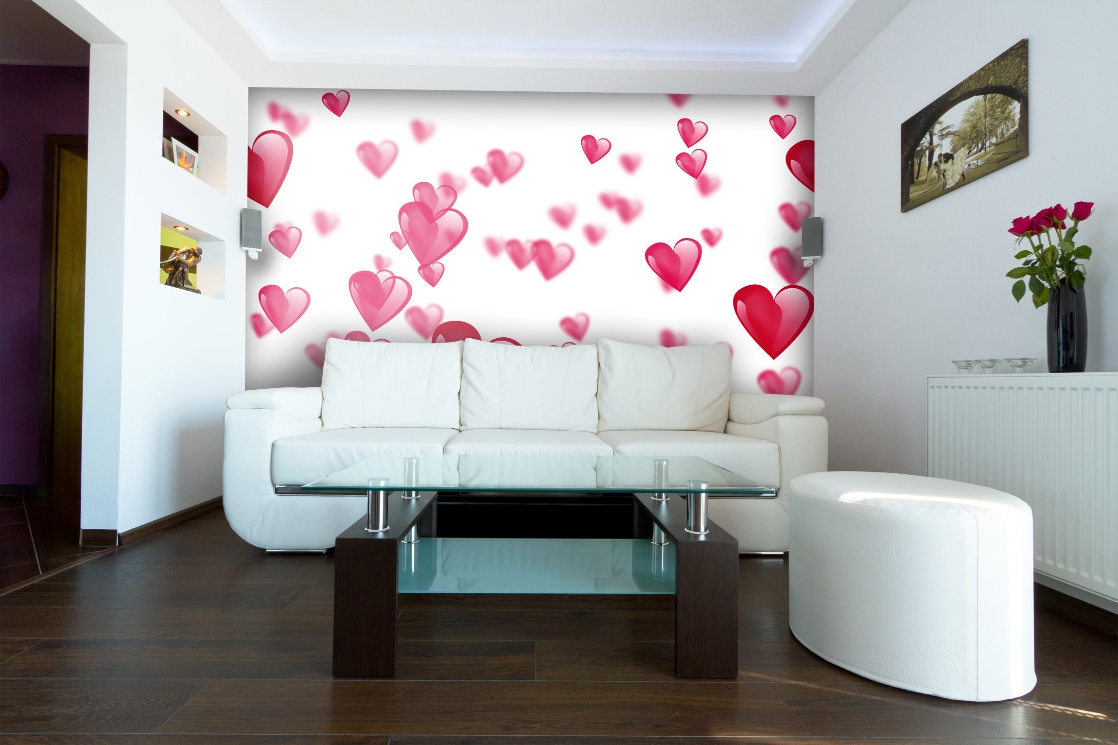 PVC Fototapete Pink Hearts – ECO Wandbild Selbstklebende Tapete – 3D Vinyl Wandsticker XXL  SW051 - life-decor.de