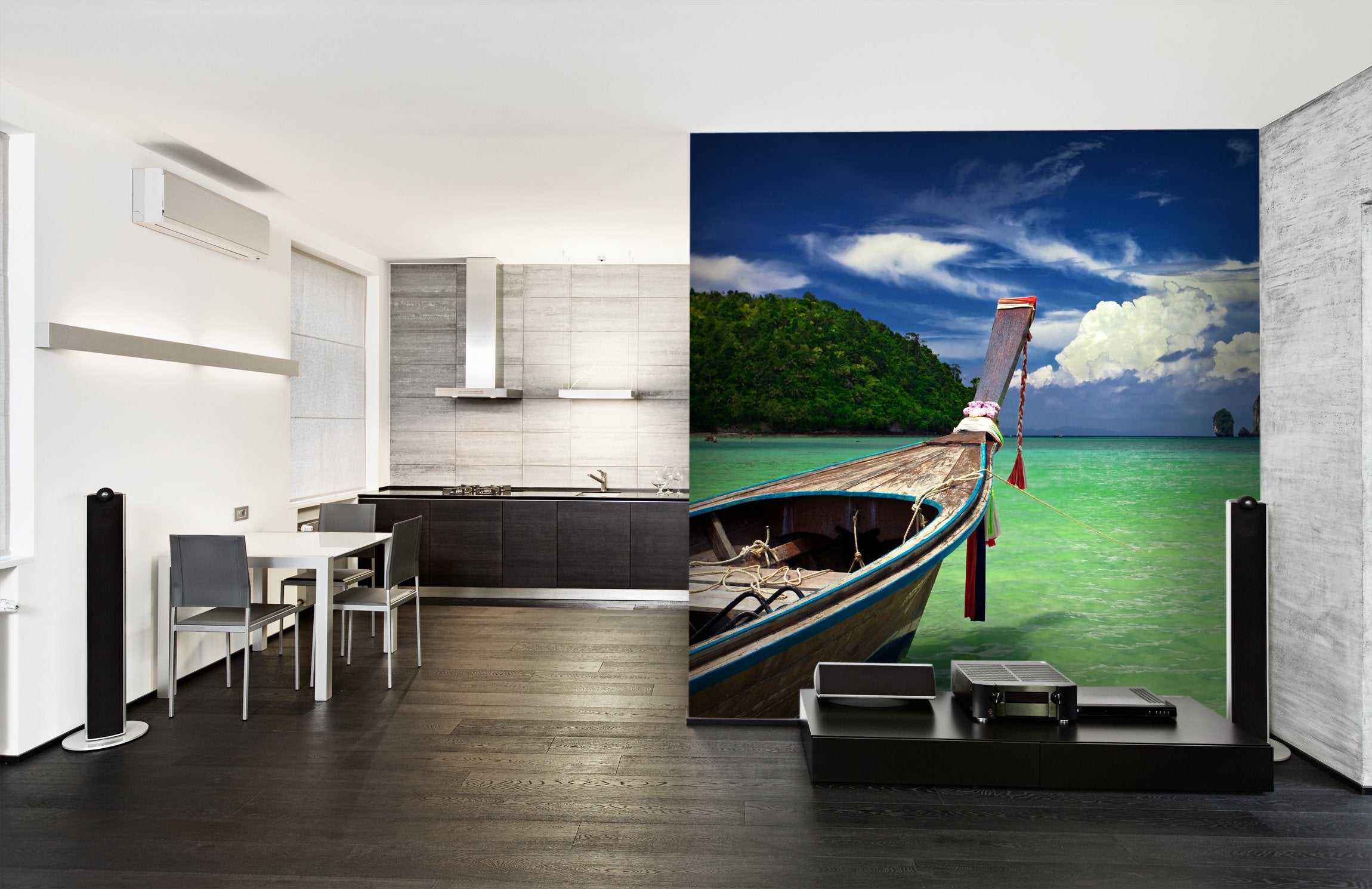 PVC Fototapete Boat In The Tropical Sea – ECO Wandbild Selbstklebende Tapete – 3D Vinyl Wandsticker XXL  SW198 - life-decor.de
