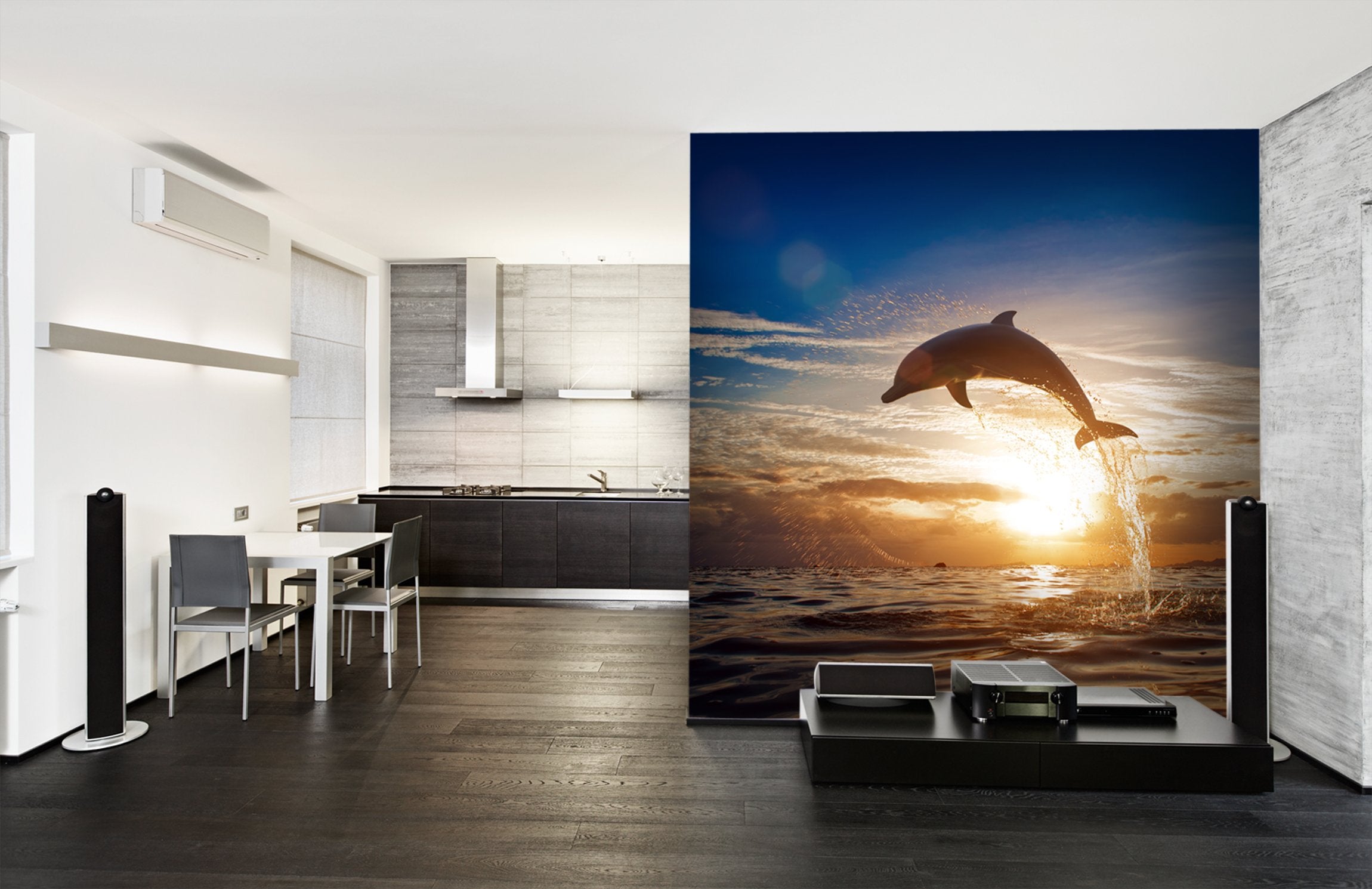 PVC Fototapete Dolphin Jumping - ECO Wandbild Selbstklebende Tapete - 3D Vinyl Wandsticker XXL  SW114
