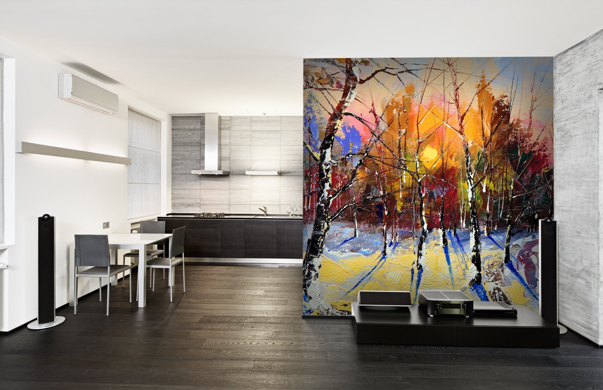 PVC Fototapete Sunset In Winter Wood - ECO Wandbild Selbstklebende Tapete - 3D Vinyl Wandsticker XXL  SW189