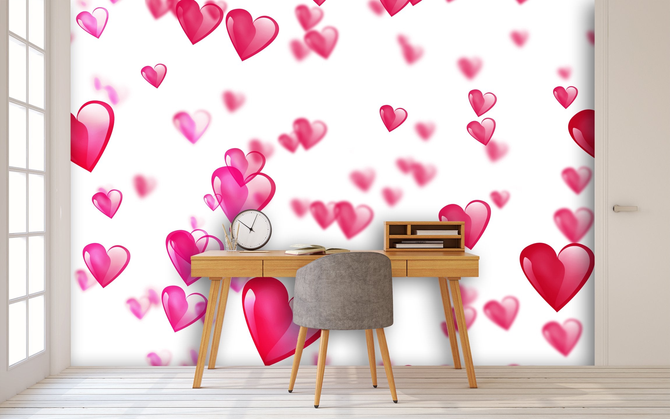 PVC Fototapete Pink Hearts - ECO Wandbild Selbstklebende Tapete - 3D Vinyl Wandsticker XXL  SW051