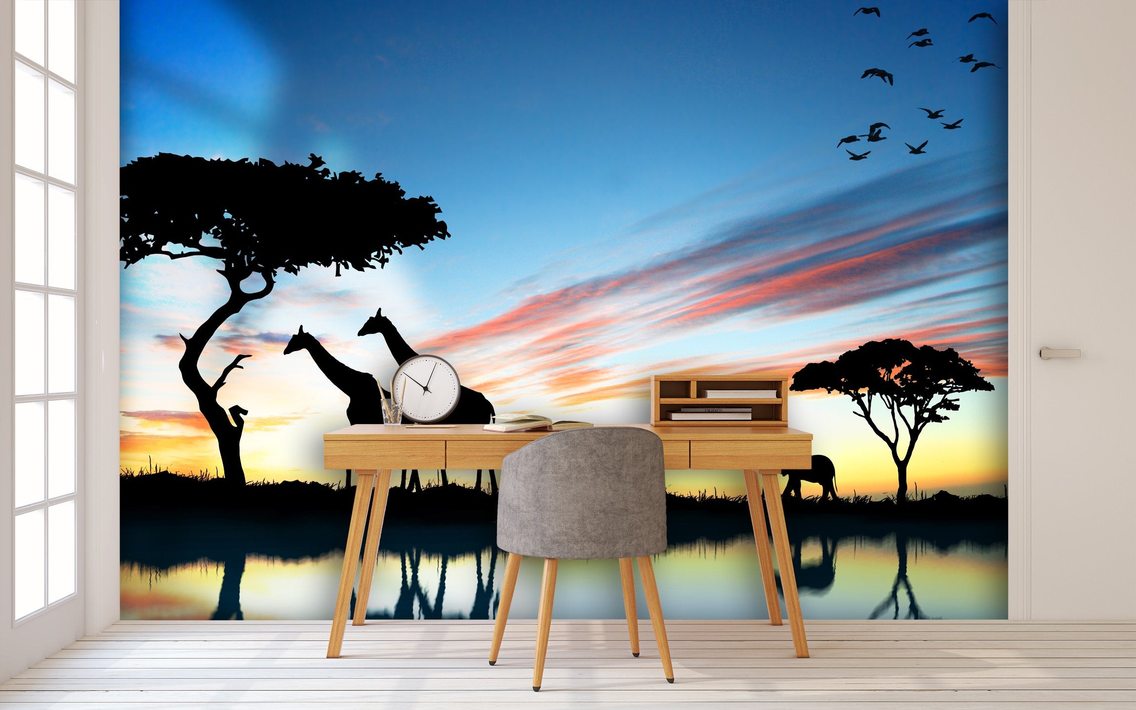 PVC Fototapete Safari in Africa - ECO Wandbild Selbstklebende Tapete - 3D Vinyl Wandsticker XXL  SW045