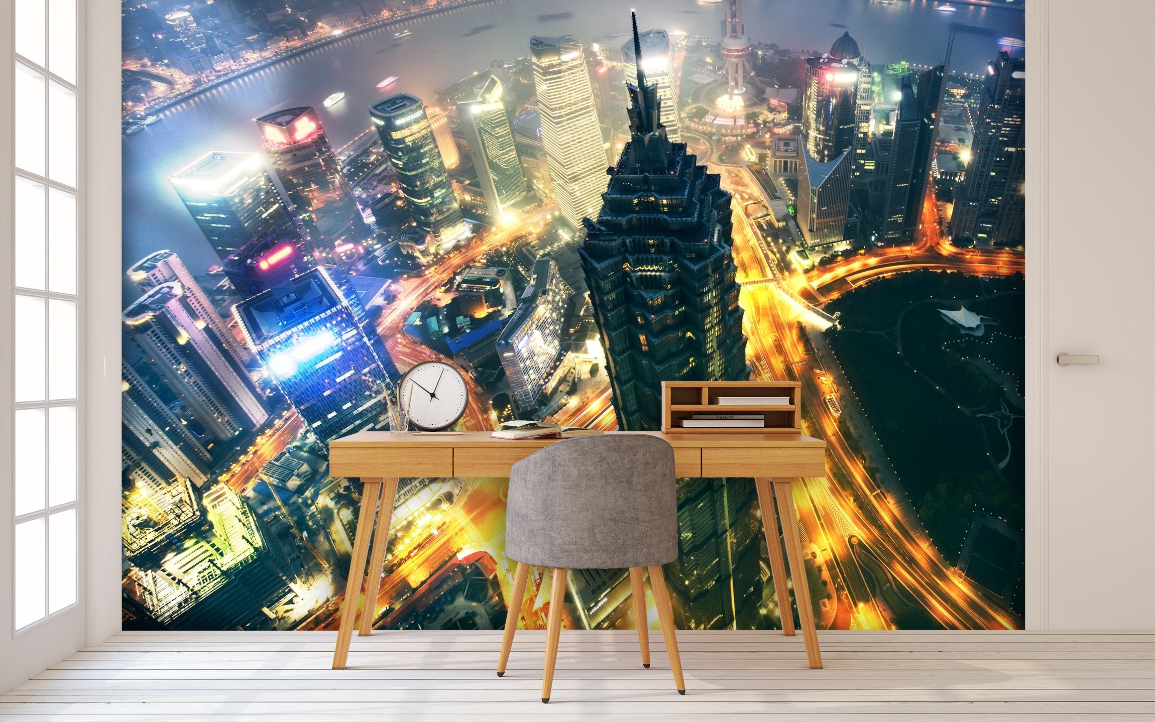 PVC Fototapete Shanghai City - ECO Wandbild Selbstklebende Tapete - 3D Vinyl Wandsticker XXL  SW112