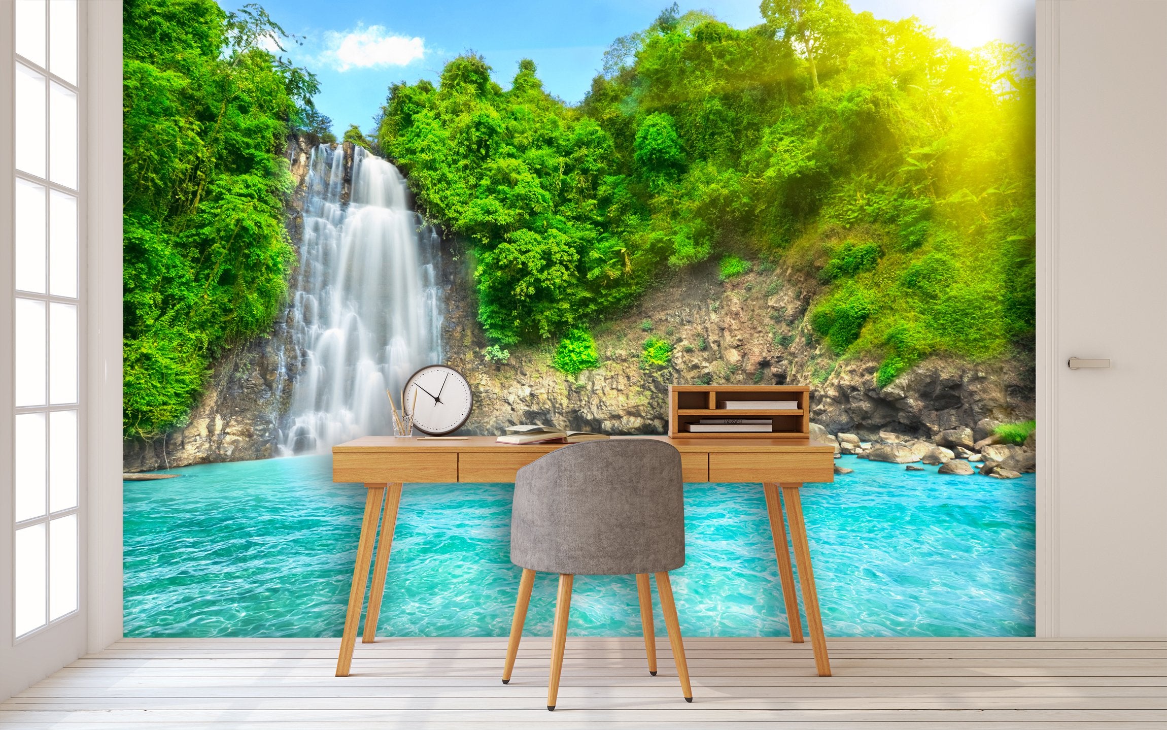 PVC Fototapete Waterfall in deep - ECO Wandbild Selbstklebende Tapete - 3D Vinyl Wandsticker XXL  SW009