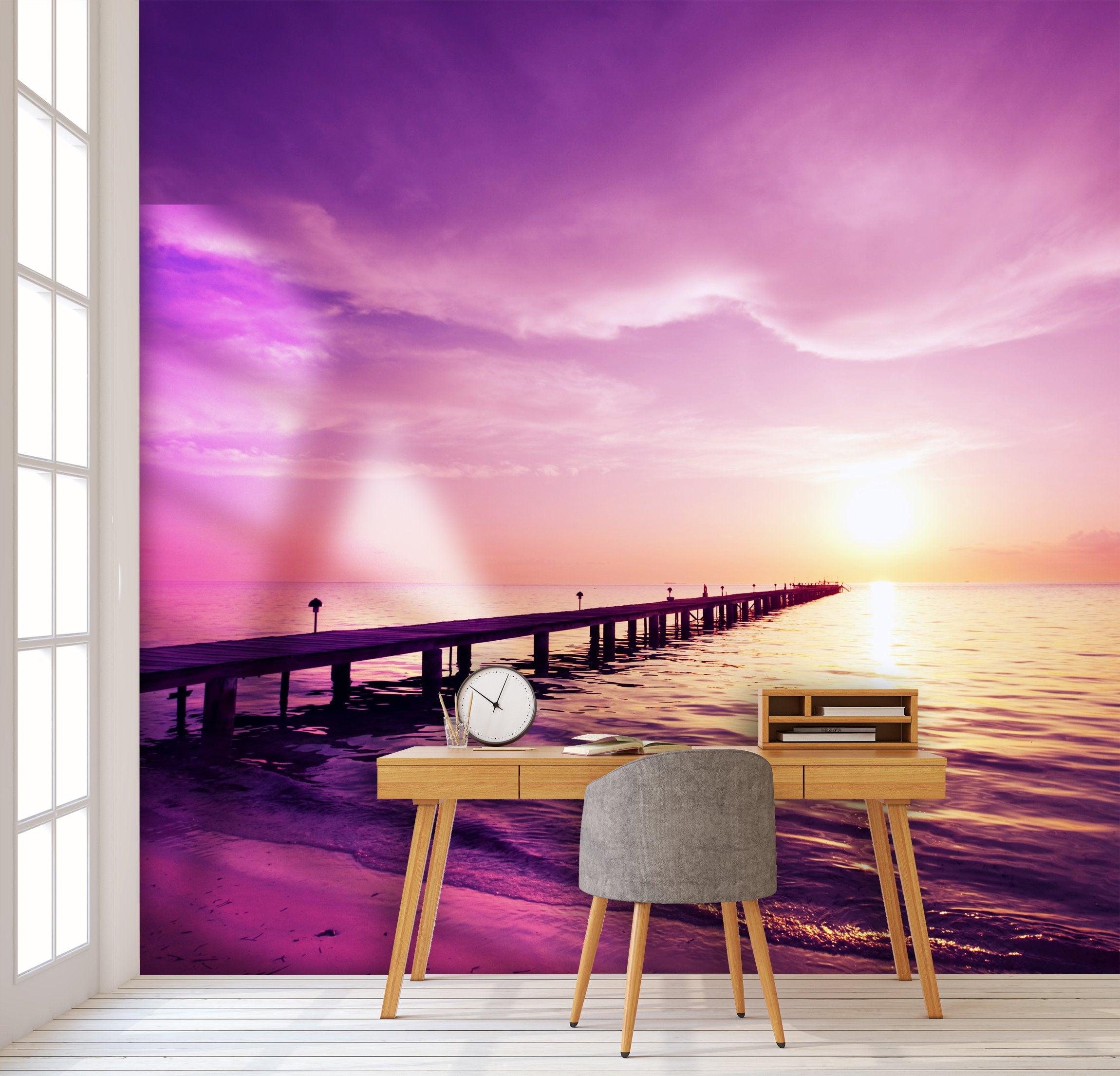 PVC Fototapete Boardwalk On Beach - ECO Wandbild Selbstklebende Tapete - 3D Vinyl Wandsticker XXL  SW232