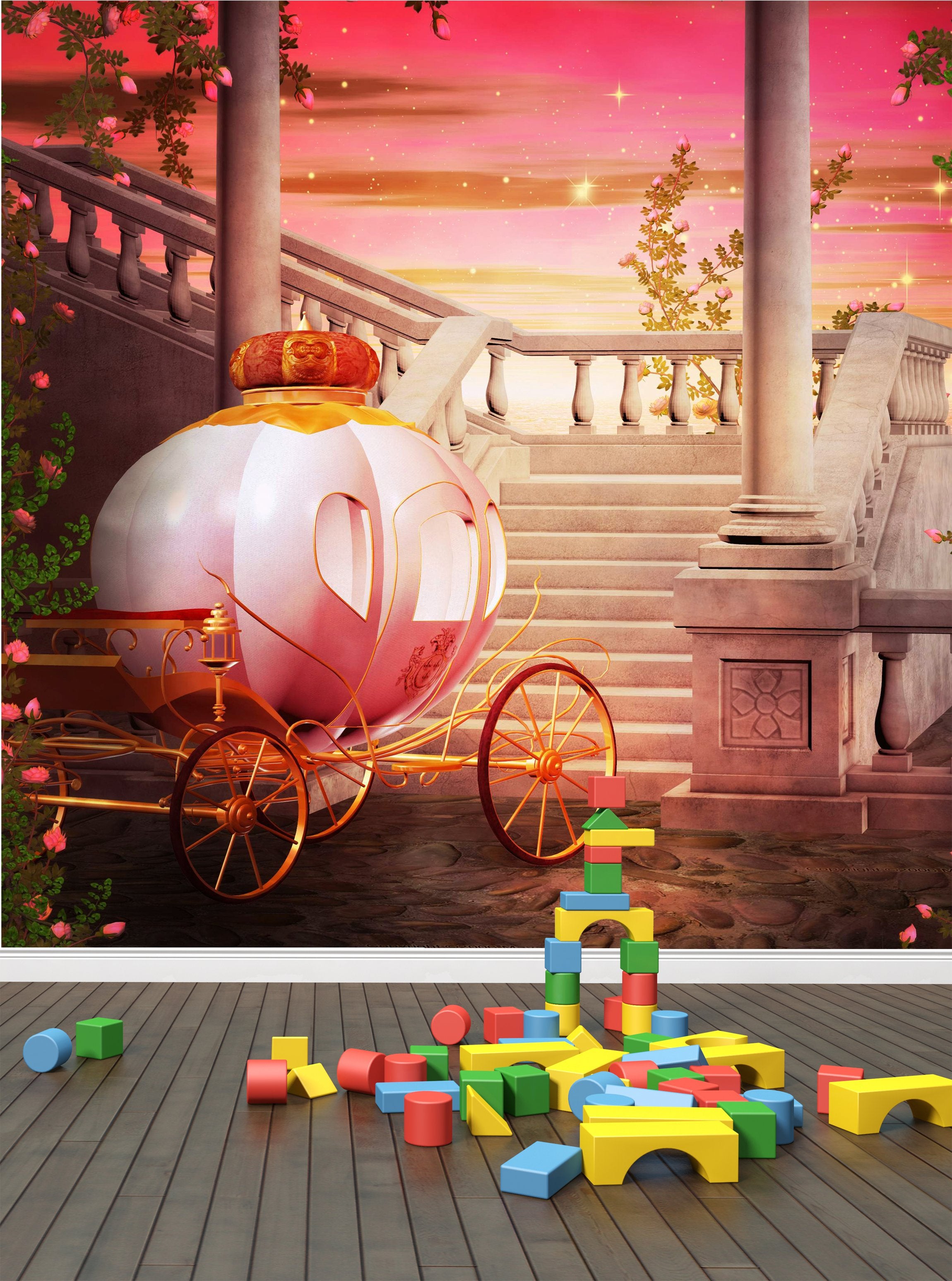 PVC Fototapete Carriage Castle Fantasy - ECO Wandbild Selbstklebende Tapete - 3D Vinyl Wandsticker XXL  SW163