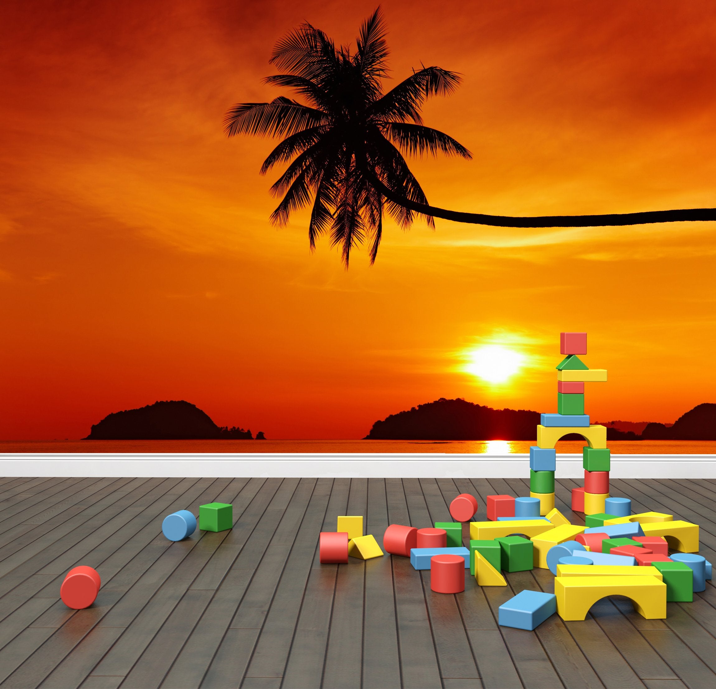 PVC Fototapete Tropical Beach At Sunset - ECO Wandbild Selbstklebende Tapete - 3D Vinyl Wandsticker XXL  SW209