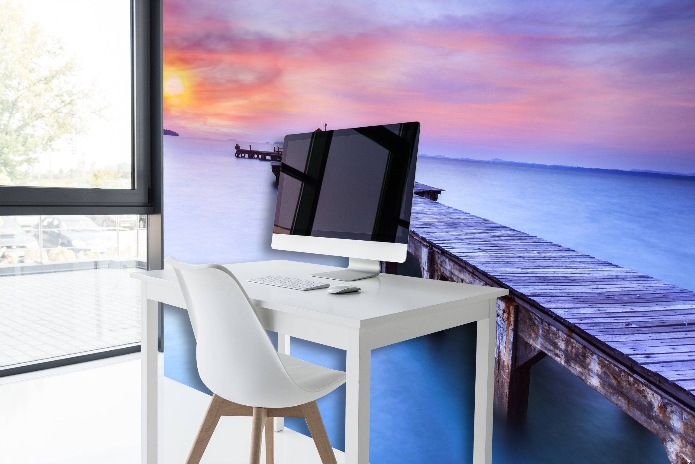 PVC Fototapete Wooden Bridge - ECO Wandbild Selbstklebende Tapete - 3D Vinyl Wandsticker XXL  SW025