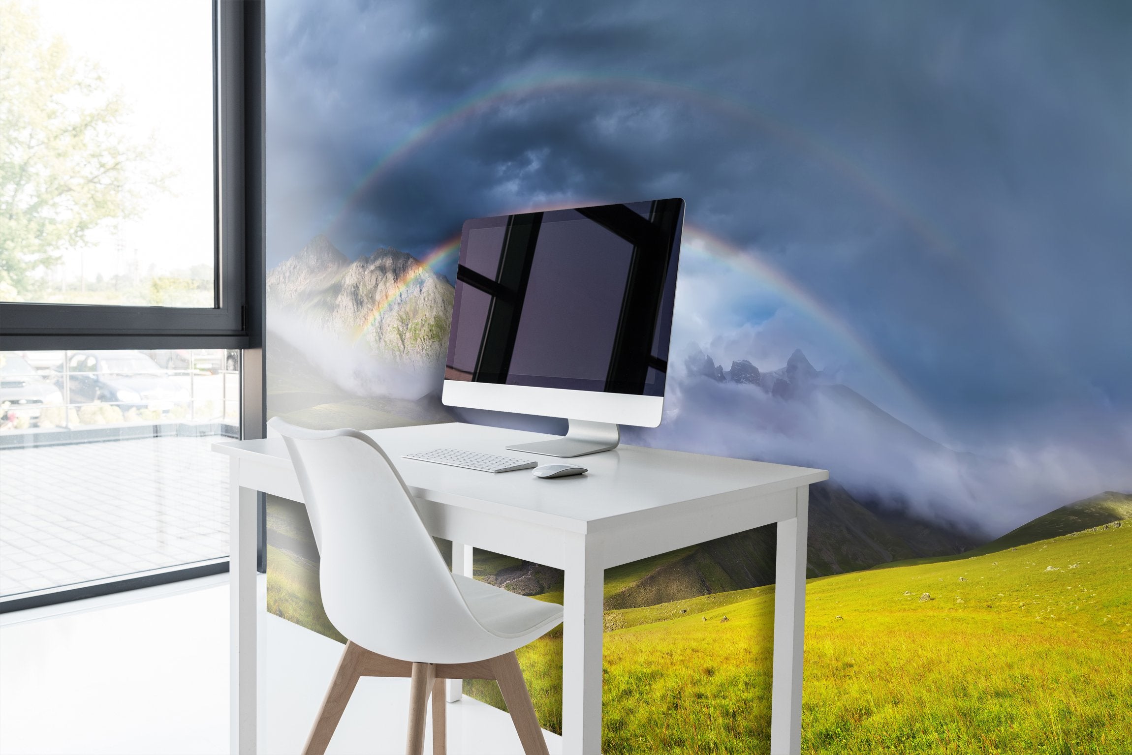 PVC Fototapete Rainbow In Mountain Valley - ECO Wandbild Selbstklebende Tapete - 3D Vinyl Wandsticker XXL  SW253
