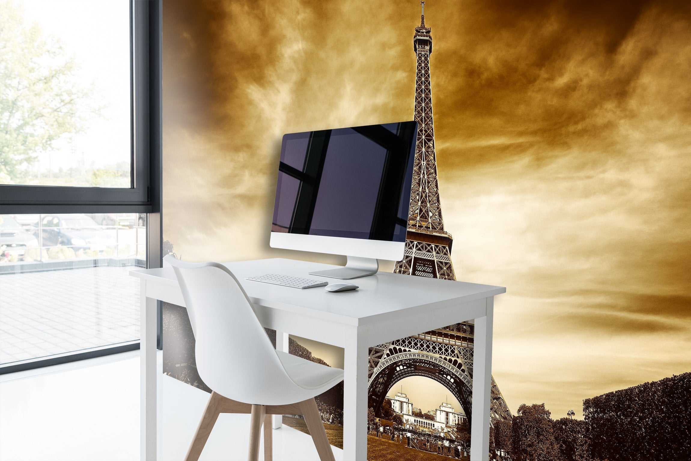 PVC Fototapete Eiffel Tower In Paris - ECO Wandbild Selbstklebende Tapete - 3D Vinyl Wandsticker XXL  SW130