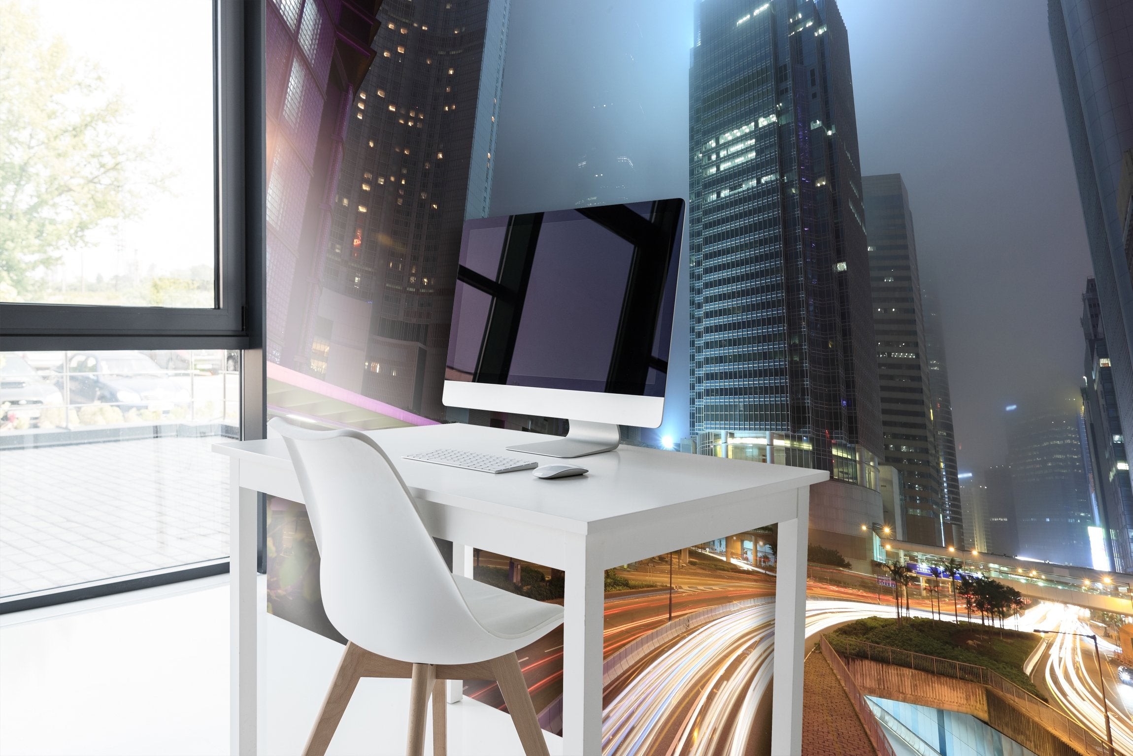 PVC Fototapete Traffic in Hong Kong City - ECO Wandbild Selbstklebende Tapete - 3D Vinyl Wandsticker XXL  SW090