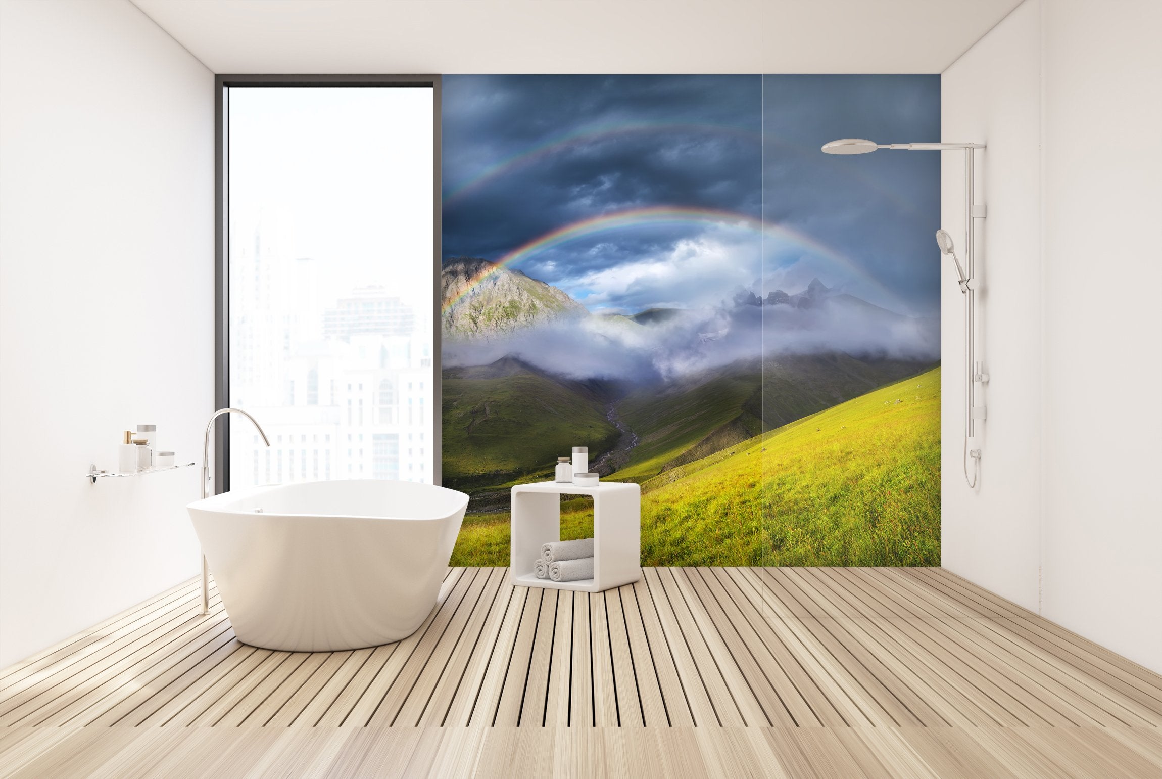 PVC Fototapete Rainbow In Mountain Valley - ECO Wandbild Selbstklebende Tapete - 3D Vinyl Wandsticker XXL  SW253