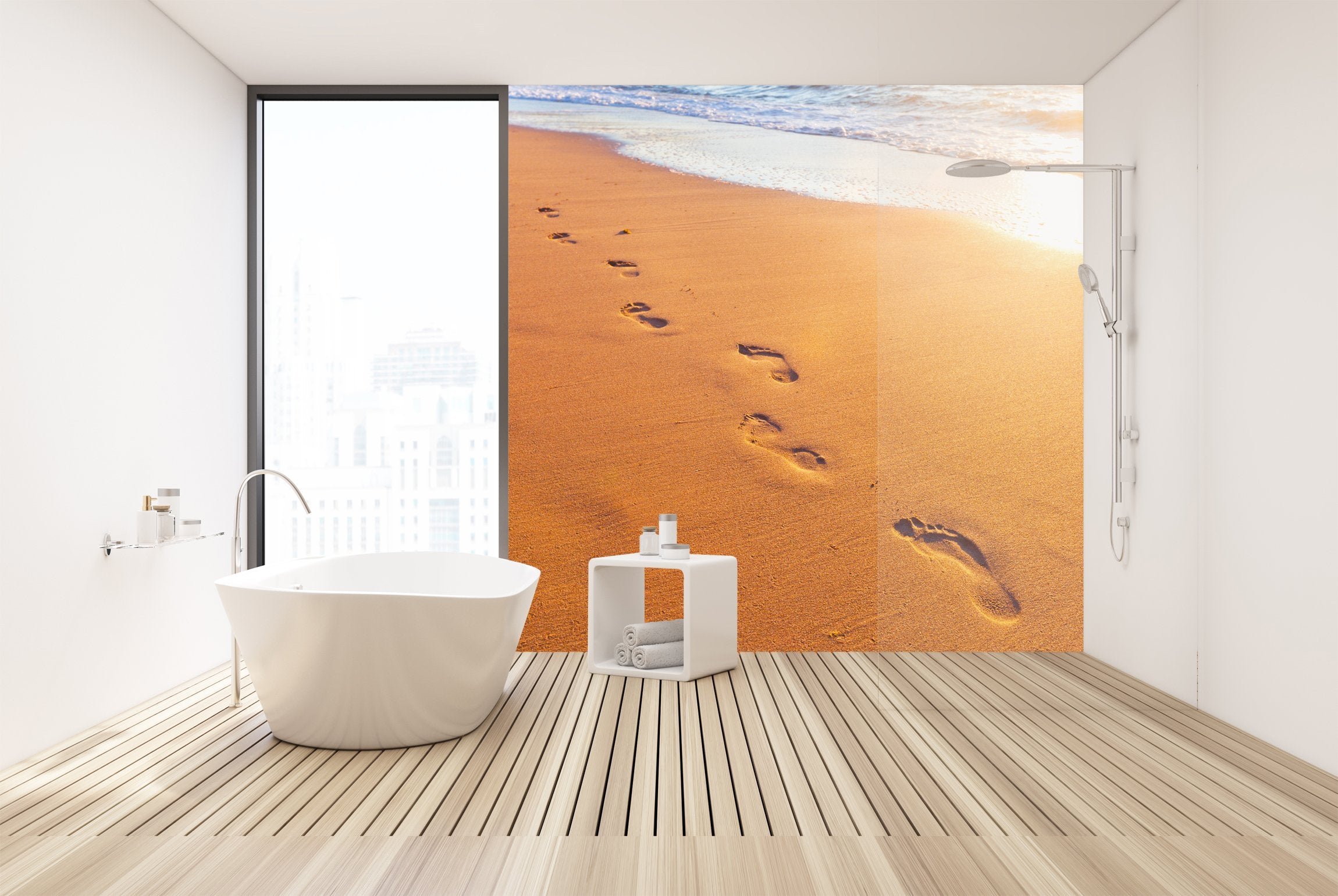 PVC Fototapete Wave And Footsteps - ECO Wandbild Selbstklebende Tapete - 3D Vinyl Wandsticker XXL  SW203
