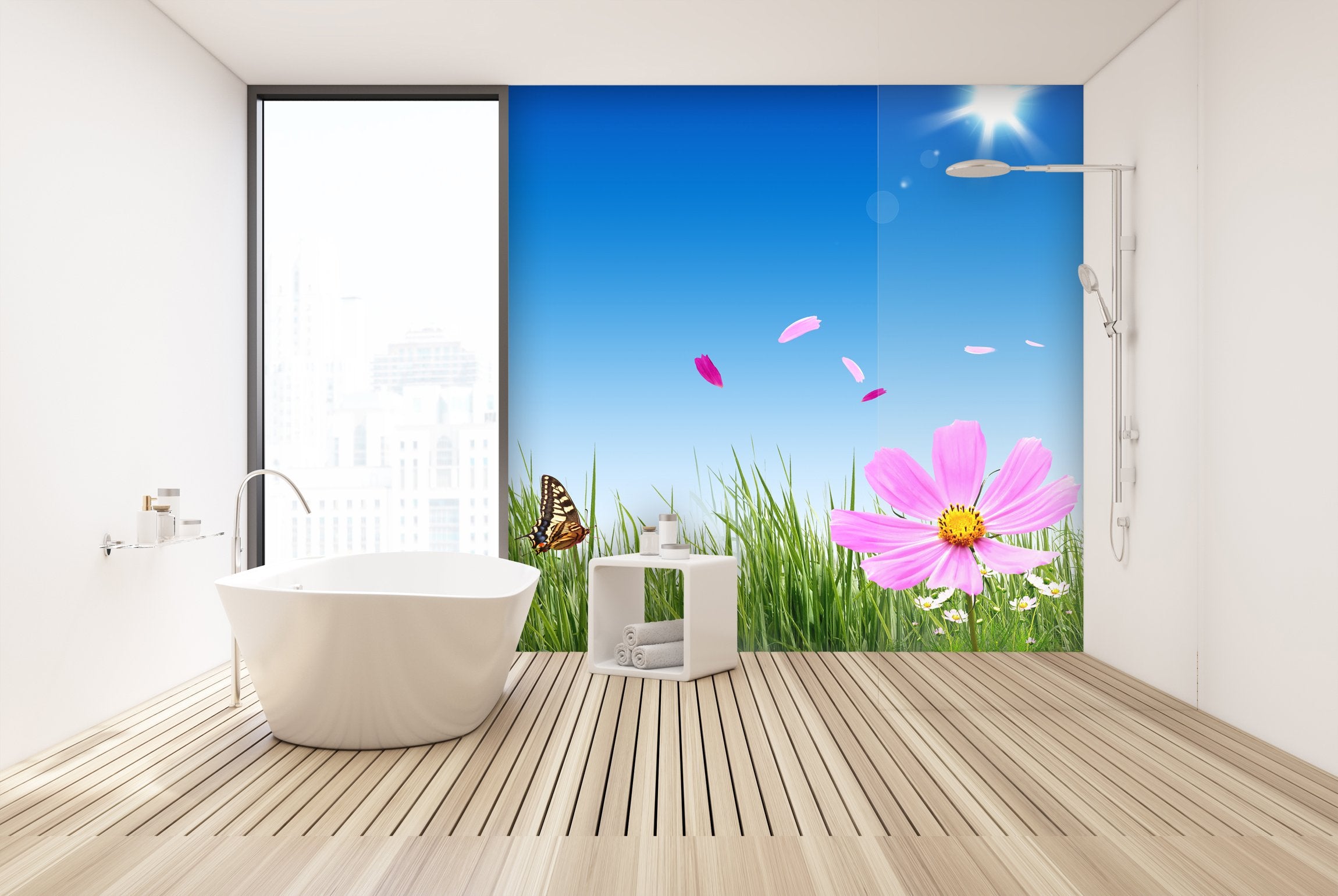PVC Fototapete Green Grass And Flowers - ECO Wandbild Selbstklebende Tapete - 3D Vinyl Wandsticker XXL  SW248