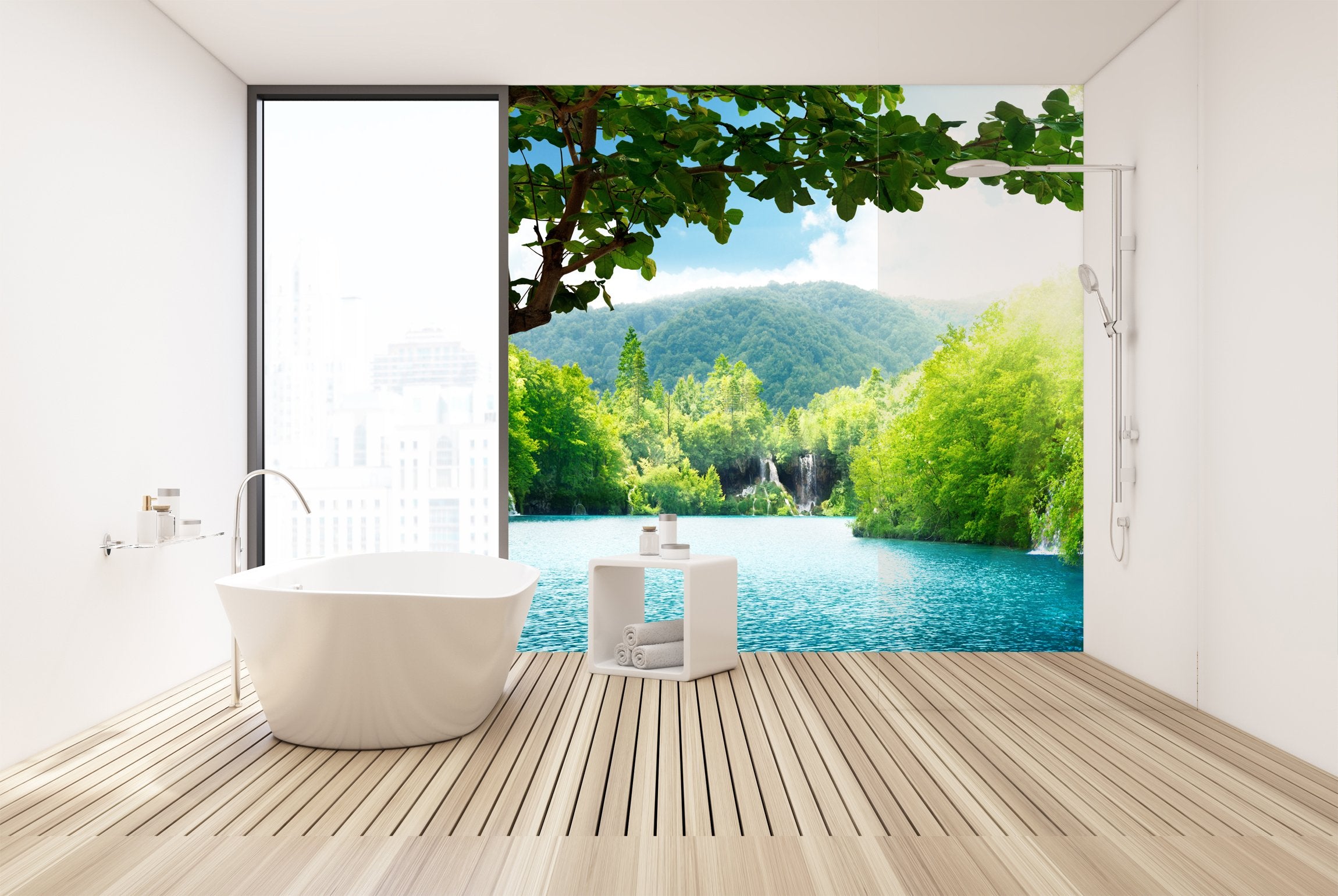 PVC Fototapete Waterfall In Deep Forest - ECO Wandbild Selbstklebende Tapete - 3D Vinyl Wandsticker XXL  SW193