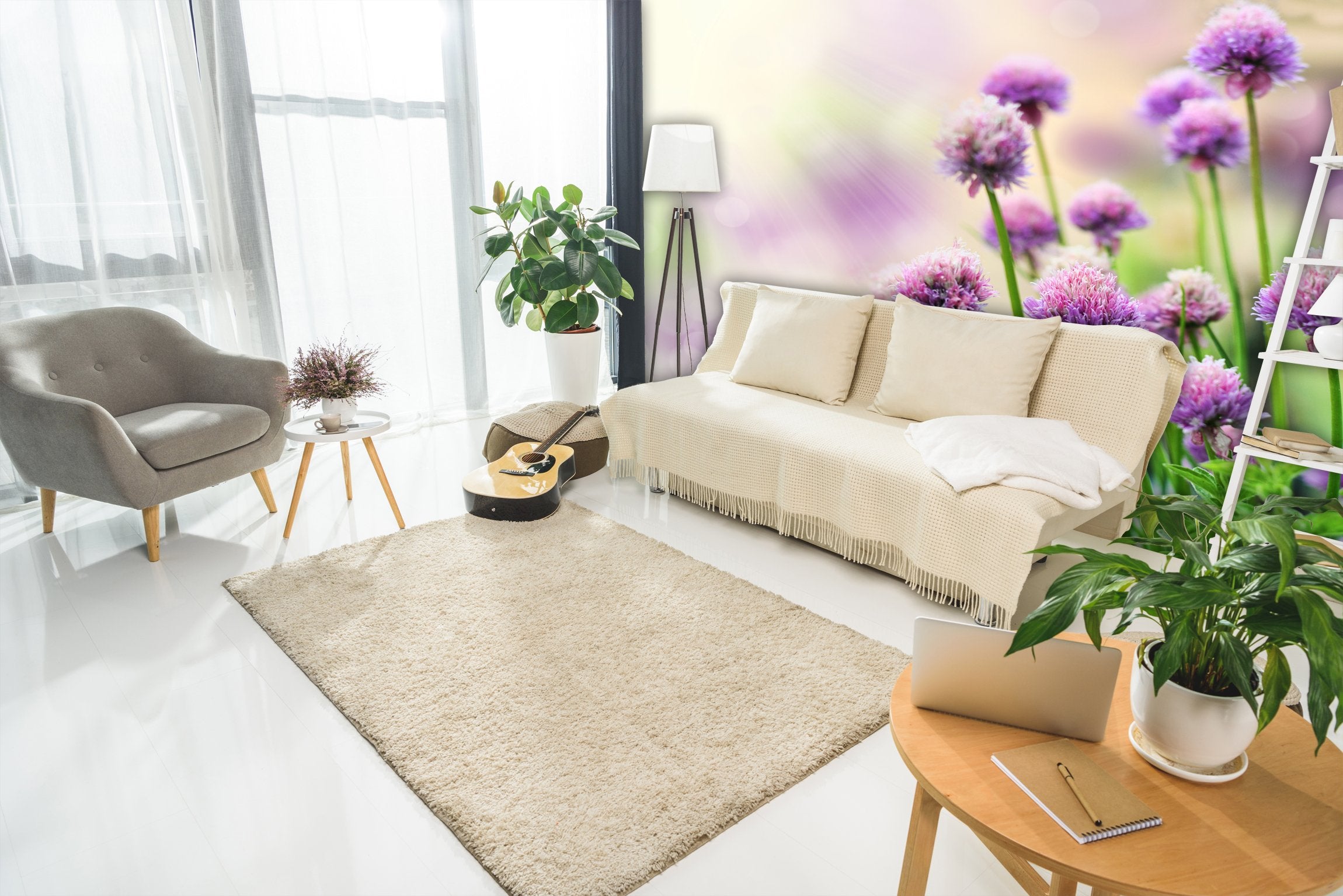 PVC Fototapete Chive Flowers - ECO Wandbild Selbstklebende Tapete - 3D Vinyl Wandsticker XXL  SW234